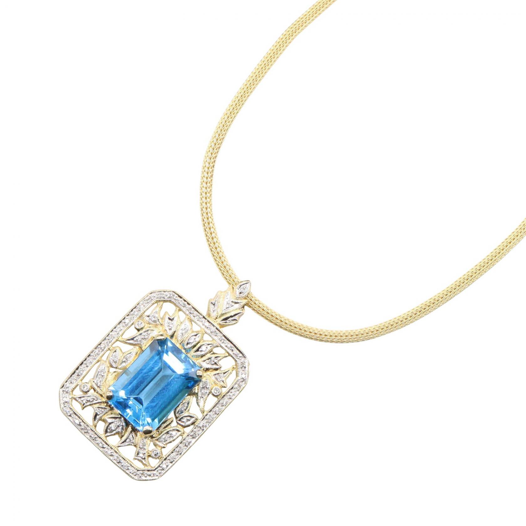 ジュエリー JEWELRY ブルートパーズ ダイヤモンド ネックレス ネックレス ジュエリー ダイヤモンド K18（イエローゴールド） ブルートパーズ / K18WG（ホワイトゴールド） レディース ゴールド系 / シルバー系 / ブルー系 / クリア系 ﾌﾞﾙｰﾄﾊﾟｰｽﾞ 16.9g 【中古】｜Mike Museum