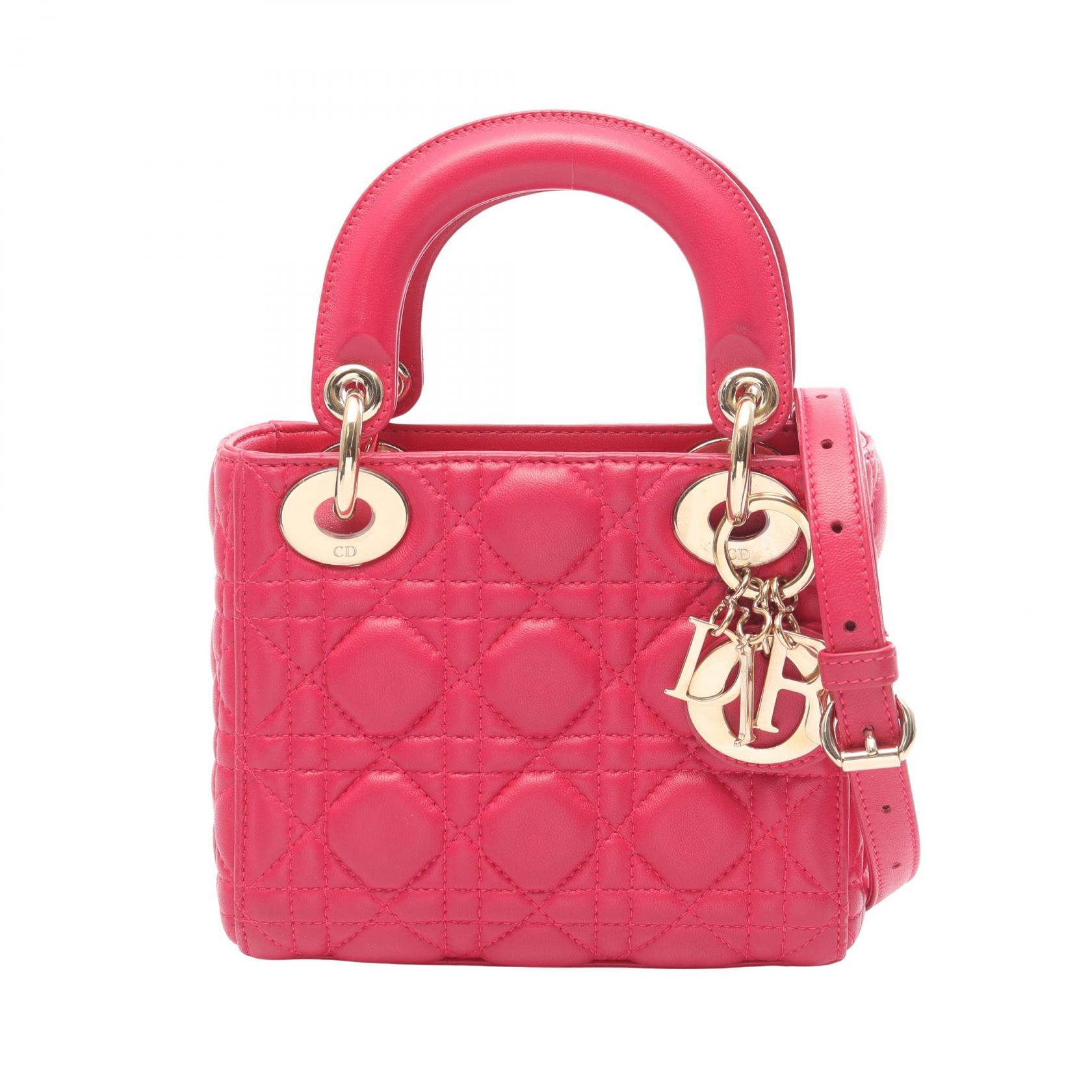 ディオール Dior レディディオール ミニ カナージュ 2WAY ハンドバッグ バッグ レザー レディース ピンク系 【中古】