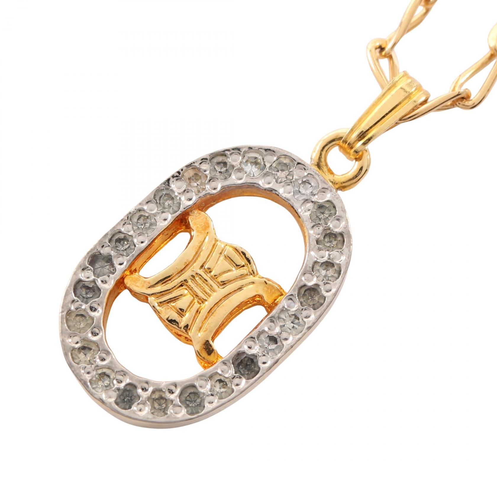 ≪2千円OFFクーポン 7/19 20時～7/26 9:59≫セリーヌ CELINE トリオンフ ネックレス ジュエリー GP（ゴールドメッキ） ラインストーン レディース ゴールド系 / クリア系 【中古】｜Mike Museum