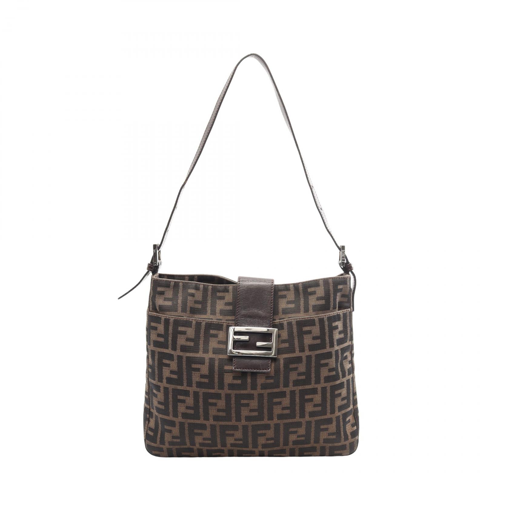 フェンディ FENDI ズッカ ショルダーバッグ バッグ キャンバス レザー レディース ブラウン系 【中古】