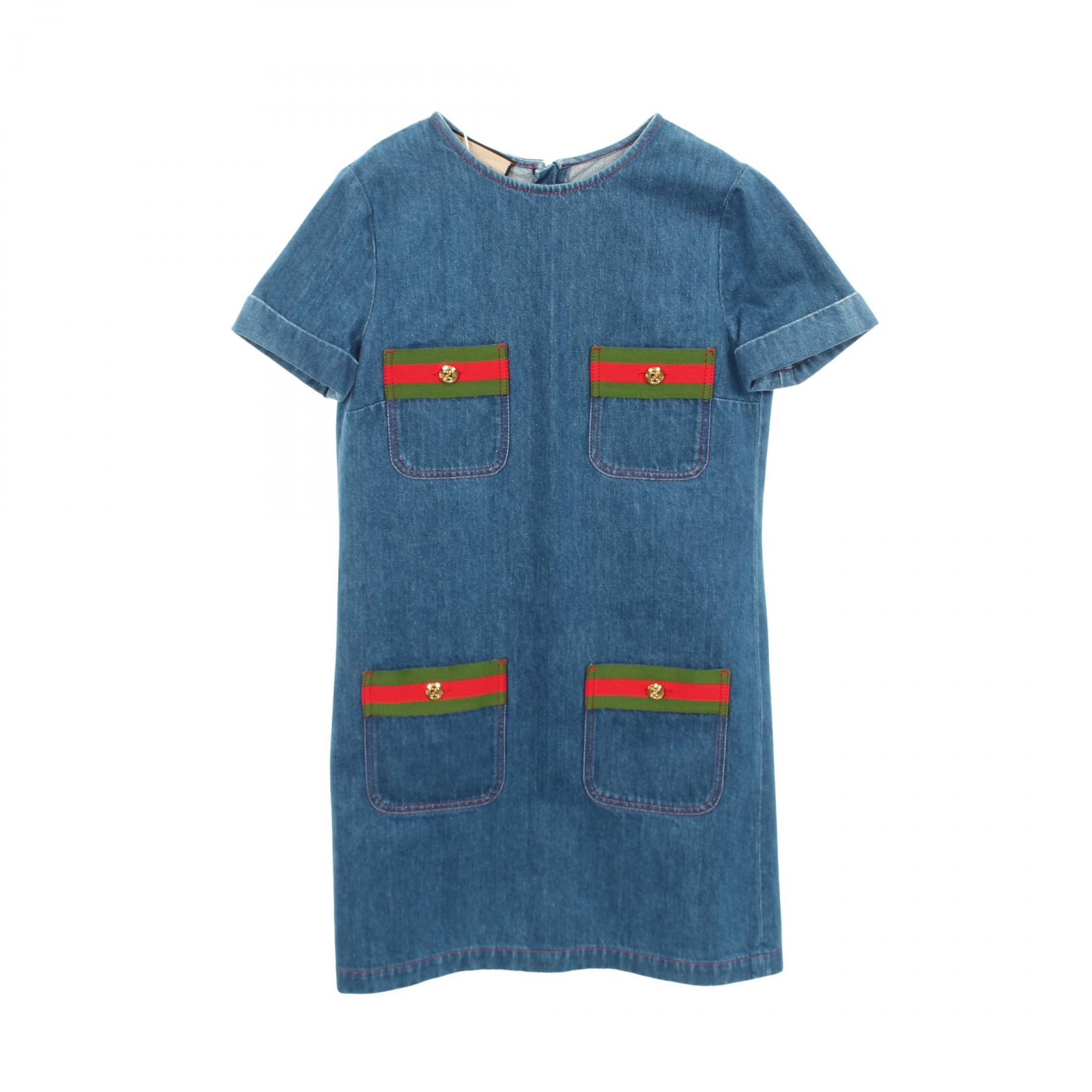 ≪10%OFFクーポン 7/19 20時~7/26 9:59≫グッチ GUCCI インターロッキングGボタン シェリーライン 半袖 デニム ワンピース 衣料品 トップス コットン レディース ブルー系 678827 【中古】|Mike Museum