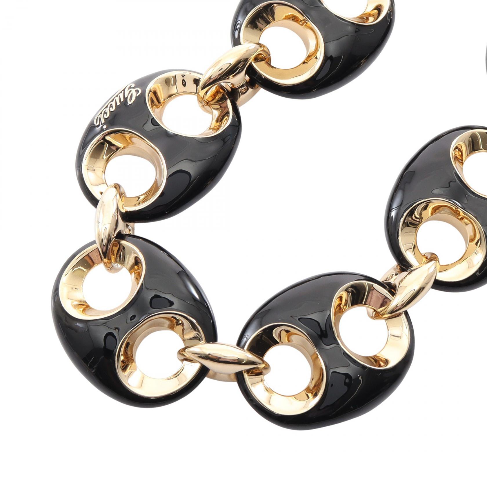 ≪10%OFFクーポン 7/19 20時～7/26 9:59≫グッチ GUCCI マリナ チェーン ネックレス ジュエリー GP（ゴールドメッキ） エナメル レディース ブラック系 / ゴールド系 【中古】｜Mike Museum