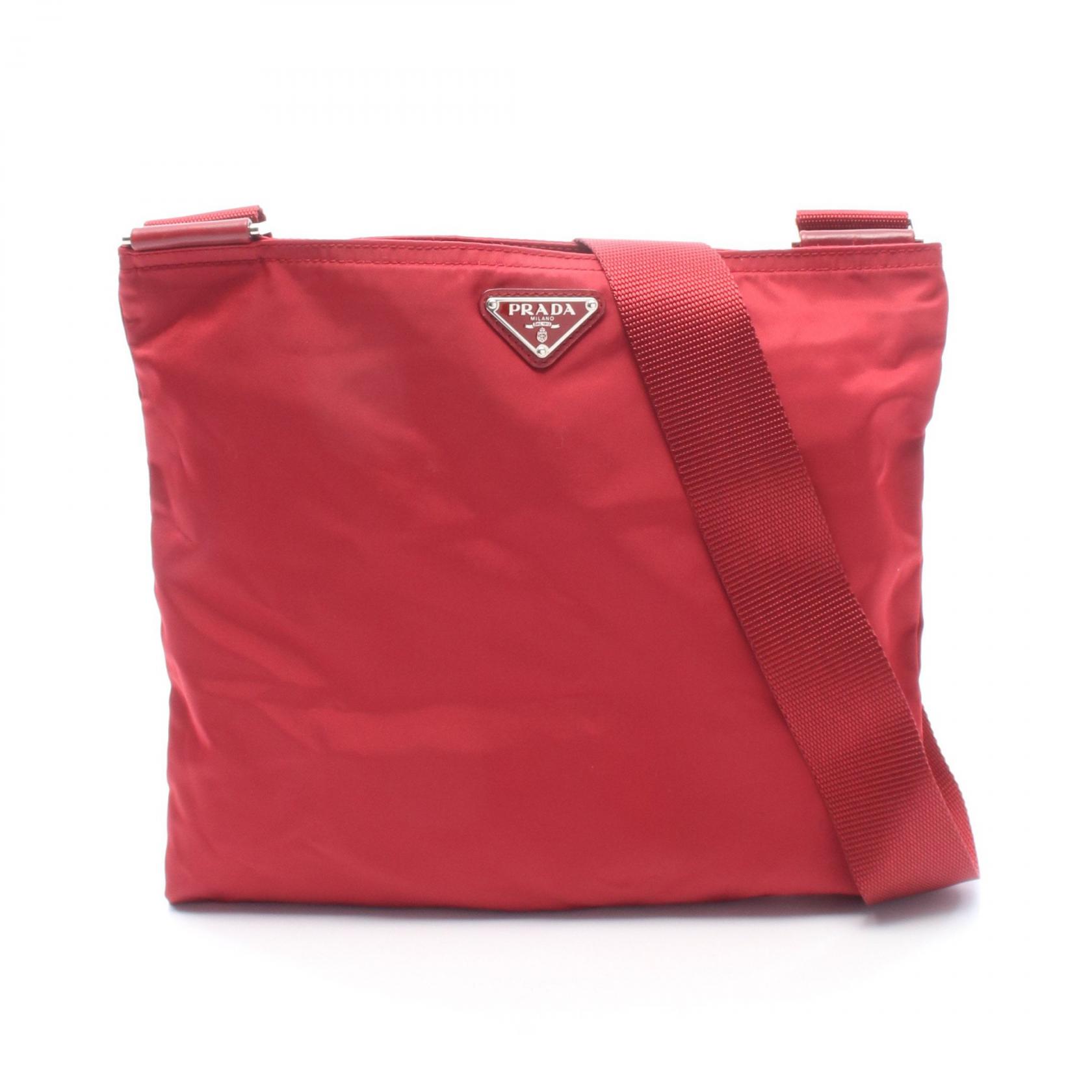 ≪15%OFFクーポン 7/19 20時～7/26 9:59≫プラダ PRADA トライアングルロゴ ショルダーバッグ バッグ ナイロン レザー レディース レッド系 【中古】｜Mike Museum