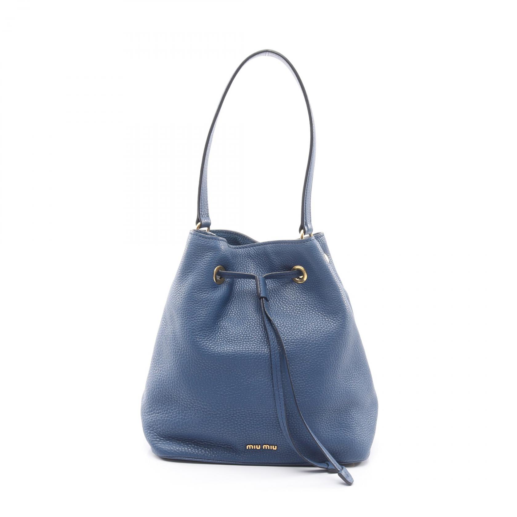 ≪15%OFFクーポン 7/19 20時～7/26 9:59≫ミュウ ミュウ Miu Miu ドローストリング ショルダーバッグ バッグ レザー レディース ブルー系 【中古】｜Mike Museum