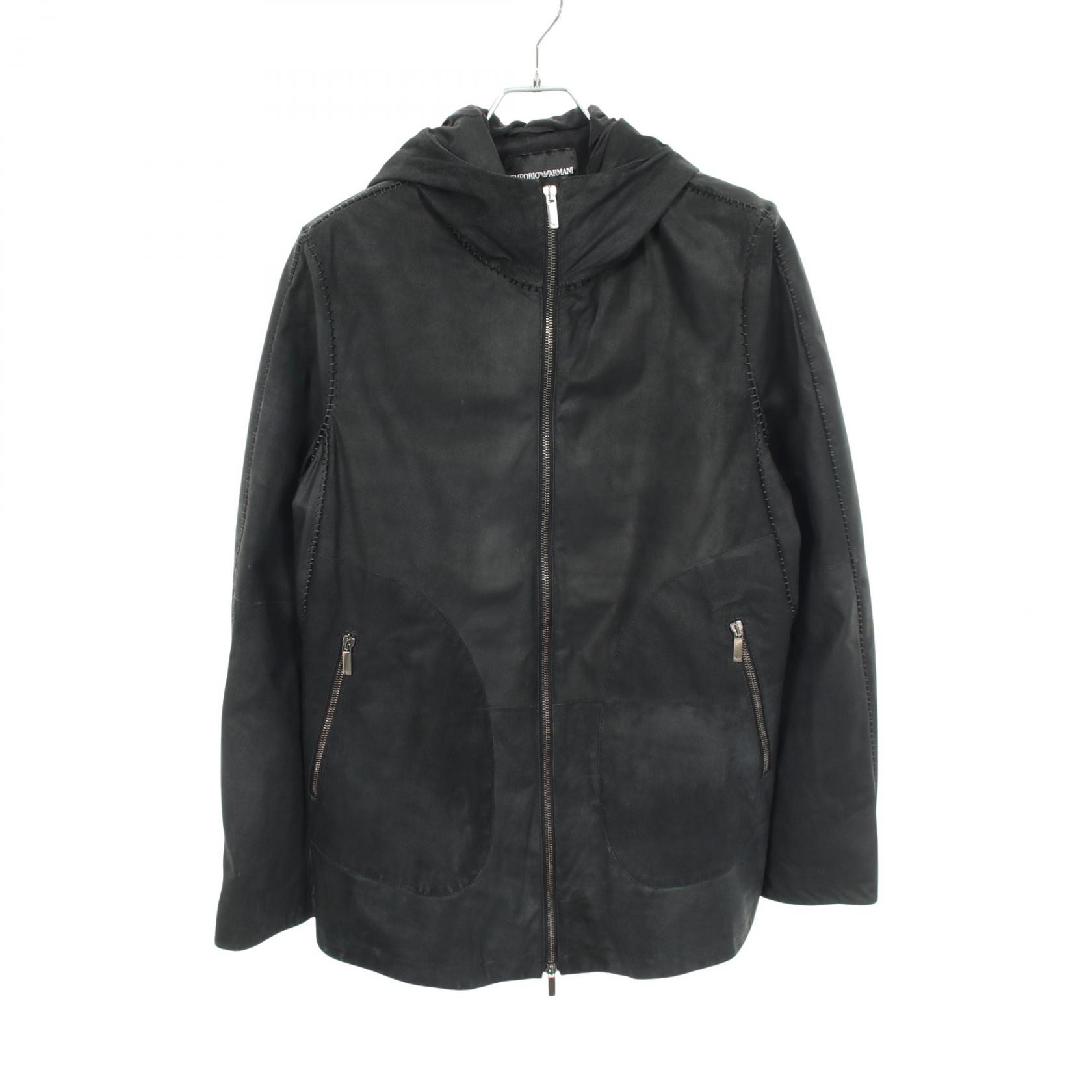 ≪10%OFFクーポン 7/19 20時~7/26 9:59≫エンポリオ・アルマーニ Emporio Armani フーデッド 革ジャン 衣料品 アウター ラムレザー メンズ ブラック系 V1B02P V1P13 【中古】|Mike Museum