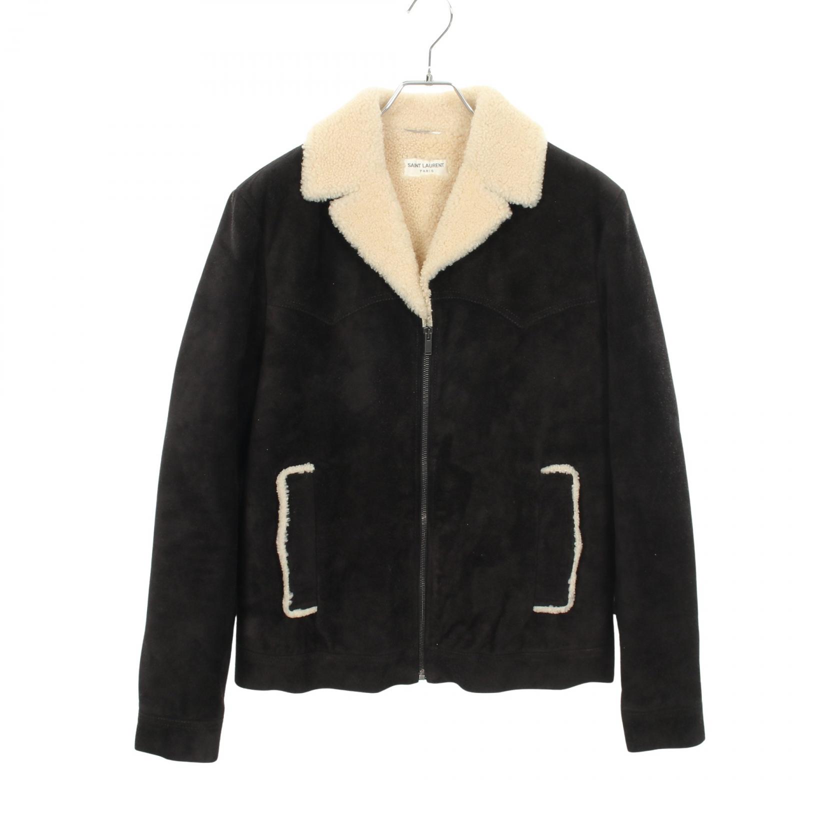 ≪10%OFFクーポン 7/19 20時～7/26 9:59≫サンローランパリ SAINT LAURENT PARIS ムートン シアリング ブルゾン ボア切替 衣料品 アウター レザー ムートン メンズ ブラック系 / ホワイト系 630325 【中古】｜Mike Museum