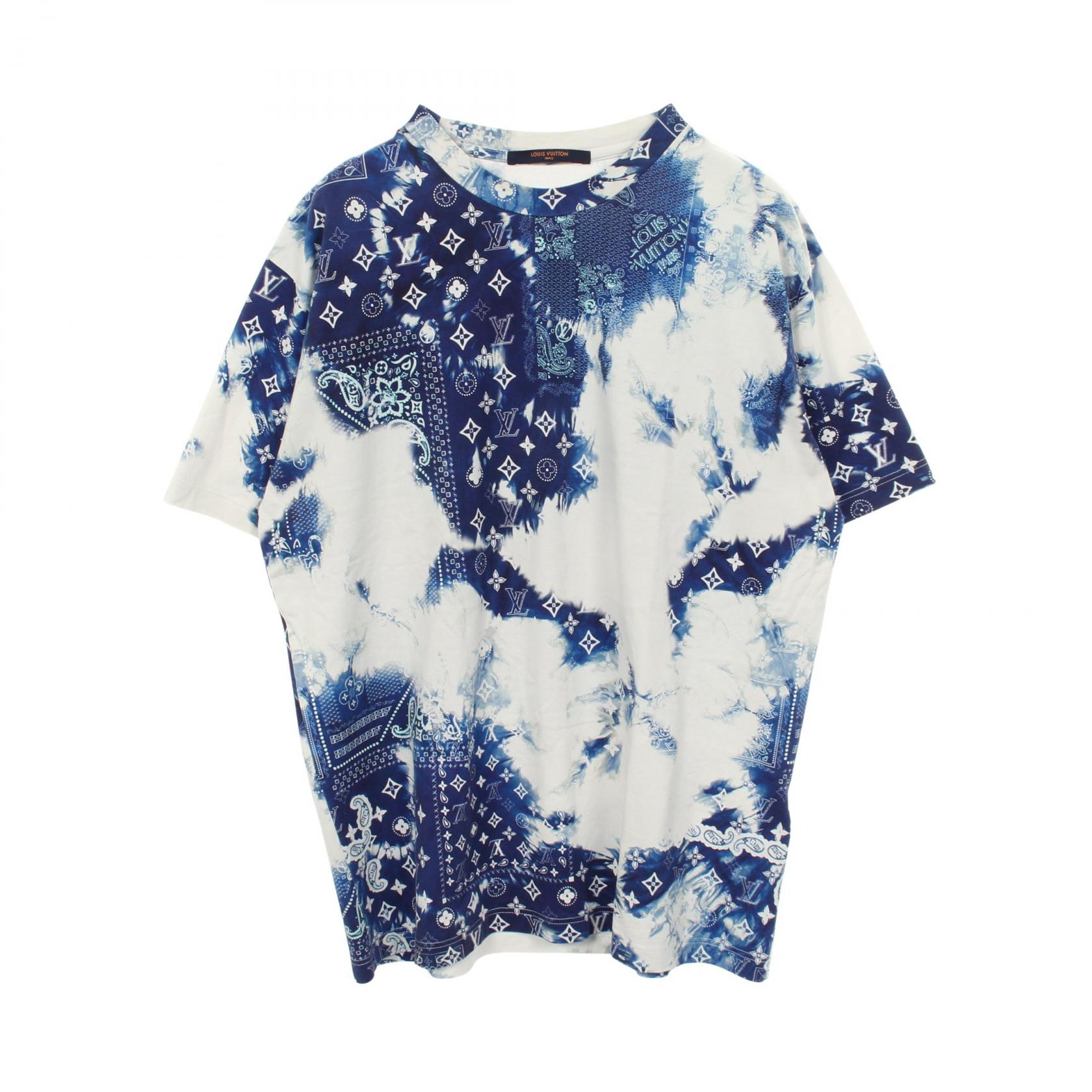 ルイ・ヴィトン LOUIS VUITTON モノグラムバンダナプリント クルーネック 半袖Tシャツ 衣料品 トップス コットン メンズ ホワイト系 / ブルー系 【中古】｜Mike Museum