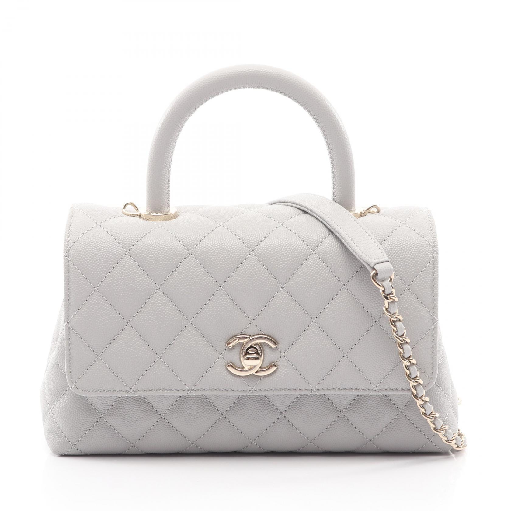 ≪10%OFFクーポン 7/19 20時～7/26 9:59≫シャネル CHANEL ココハンドル フラップ マトラッセ 2WAY ハンドバッグ バッグ キャビアスキン(グレインドカーフ) レディース グレー系 A92990 【中古】｜Mike Museum