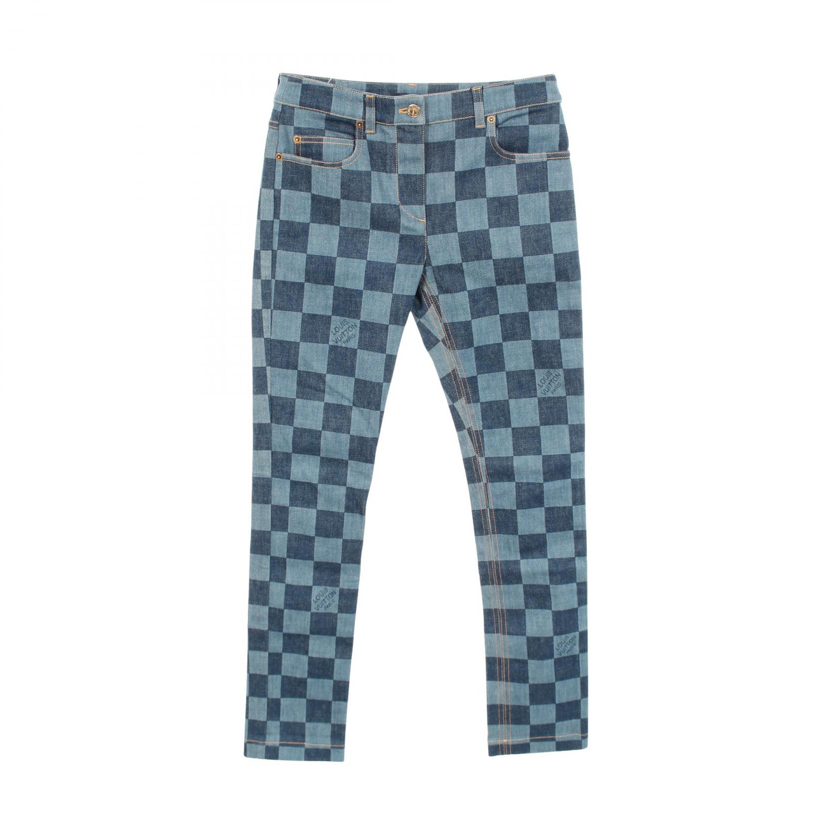≪10%OFFクーポン 7/19 20時~7/26 9:59≫ルイ・ヴィトン LOUIS VUITTON ダミエ デニムパンツ 衣料品 ボトムス コットン レディース ネイビー系 FHPA080UY 【中古】|Mike Museum