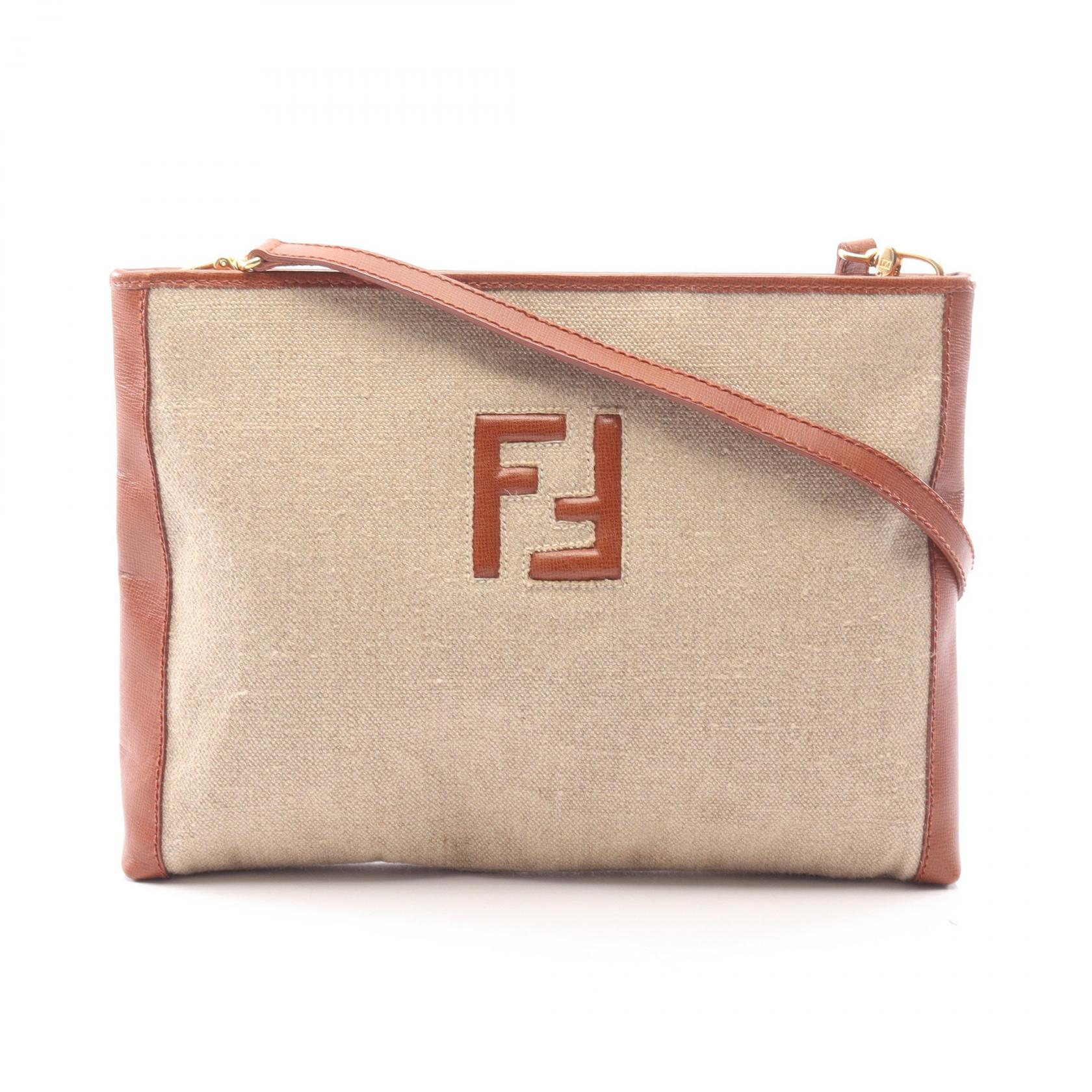 ≪15%OFFクーポン 7/19 20時~7/26 9:59≫フェンディ FENDI FFロゴ ショルダーバッグ バッグ キャンバス レザー レディース ベージュ系 / ブラウン系 【中古】|Mike Museum