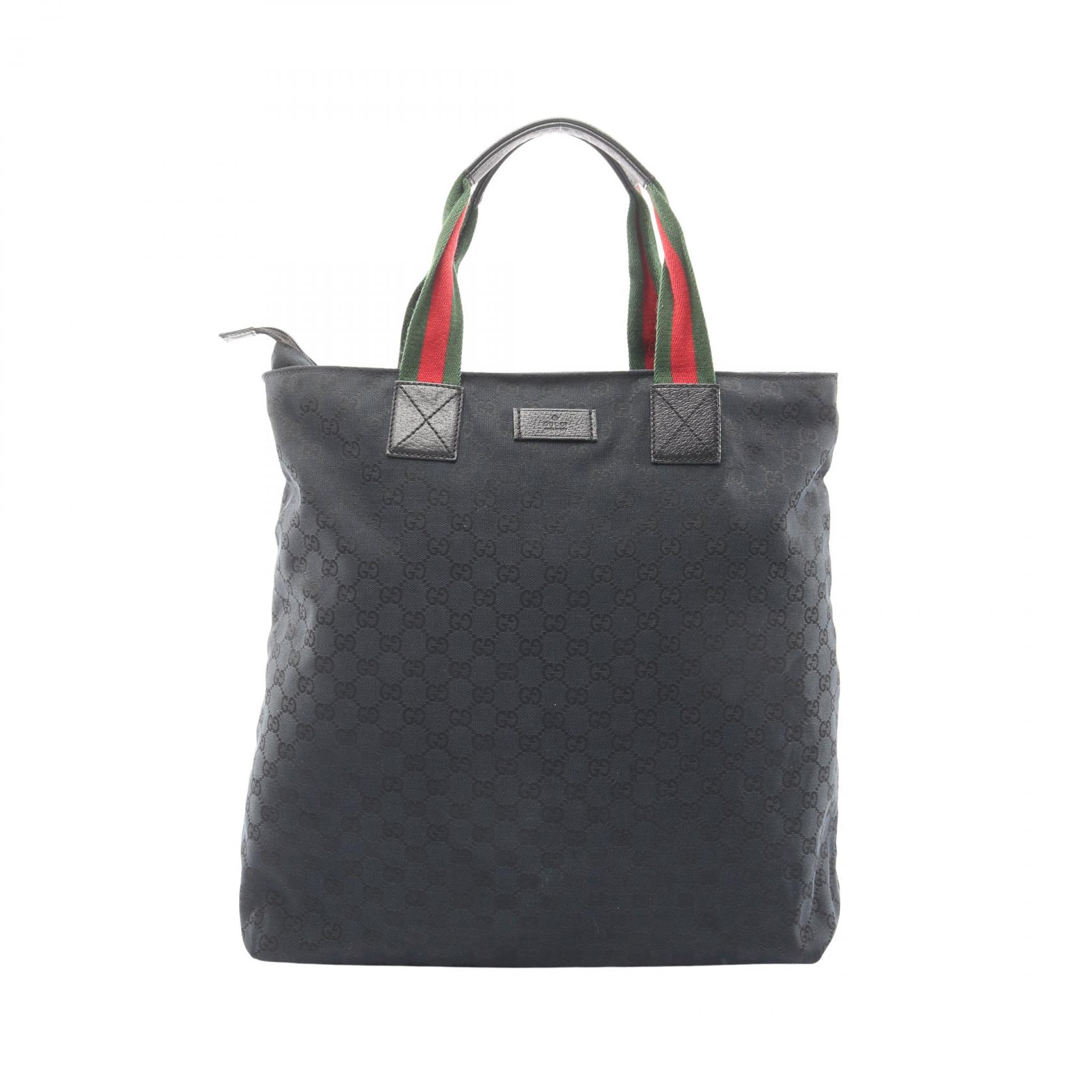 ≪10%OFFクーポン 7/19 20時～7/26 9:59≫グッチ GUCCI GGキャンバス シェリーライン トートバッグ バッグ キャンバス レザー レディース ブラック系 / レッド系 / グリーン系 131233 【中古】｜Mike Museum