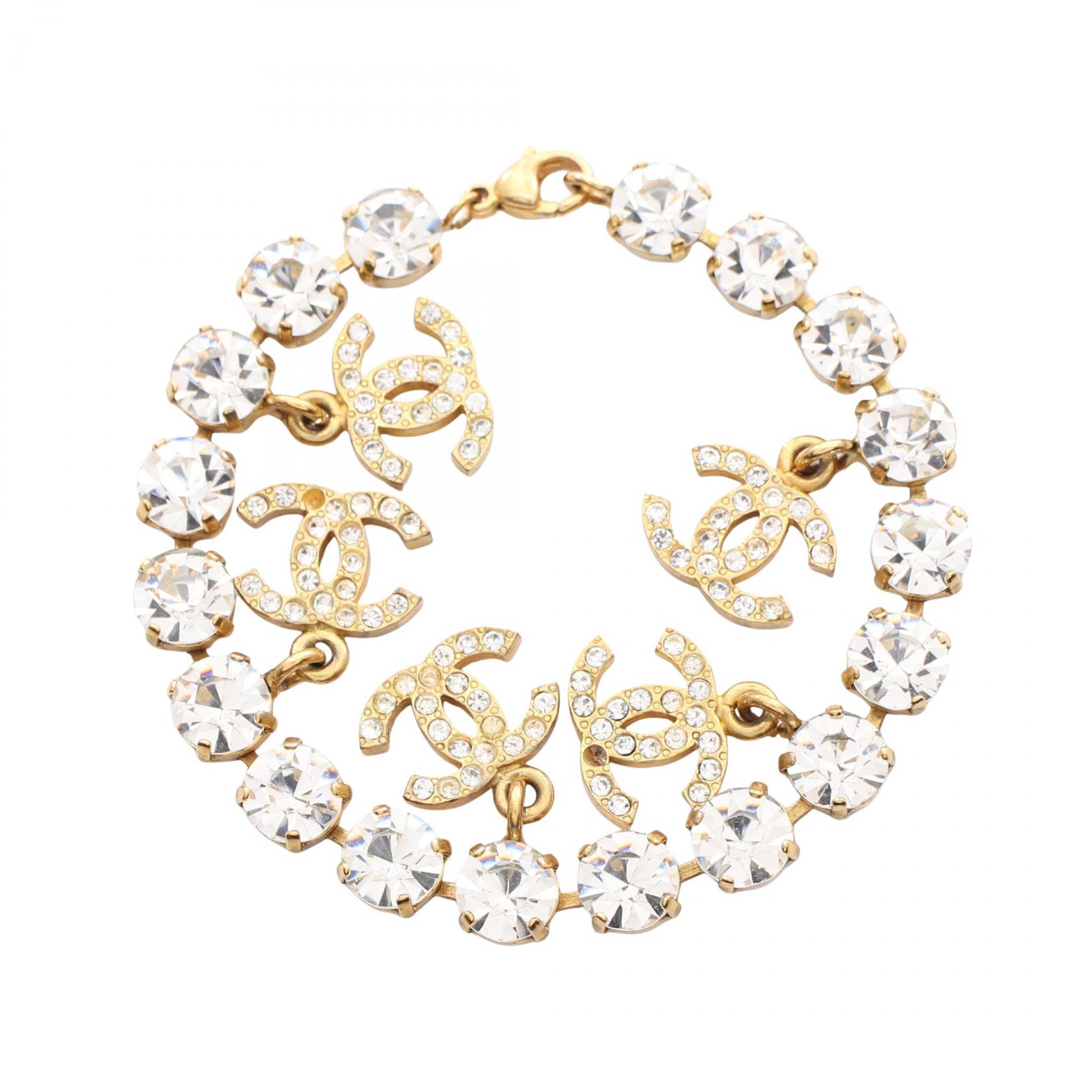 ≪10%OFFクーポン 7/19 20時～7/26 9:59≫シャネル CHANEL ココマーク ブレスレット アクセサリー GP（ゴールドメッキ） クリスタル / ラインストーン レディース ゴールド系 / クリア系 【中古】｜Mike Museum