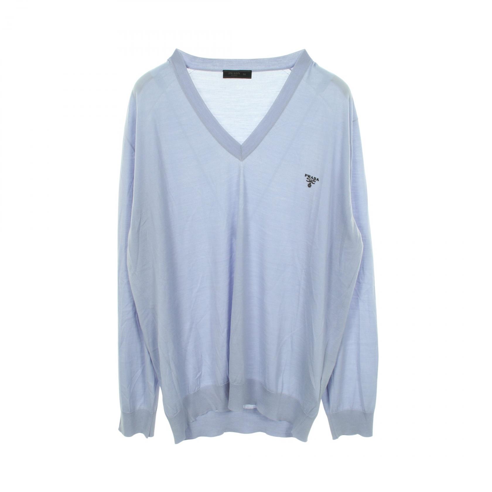 ≪10%OFFクーポン 7/19 20時～7/26 9:59≫プラダ PRADA ロゴ刺繍 Vネック ニット 衣料品 トップス ウール メンズ ブルー系 UMB265 【中古】｜Mike Museum