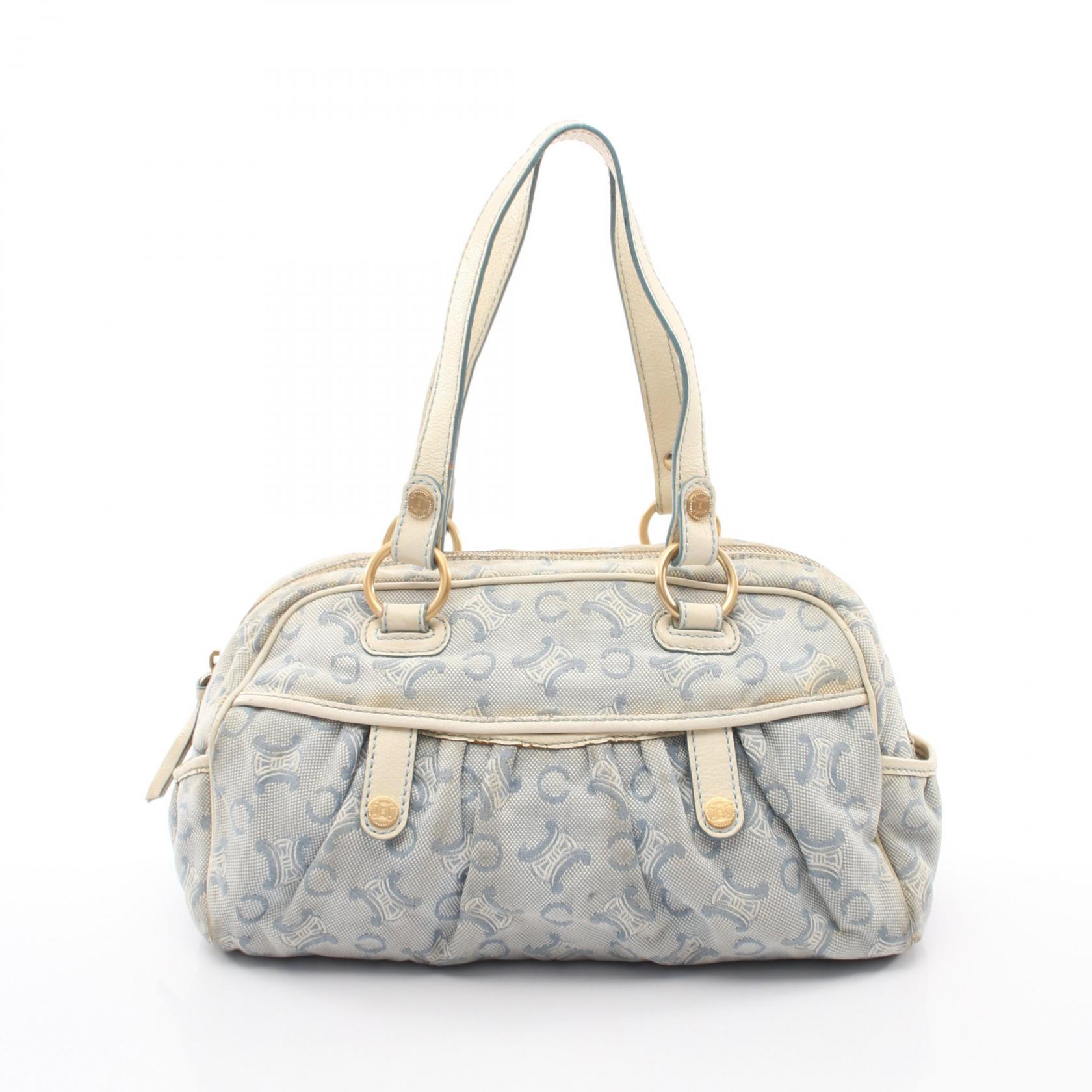 ≪2千円OFFクーポン 7/19 20時~7/26 9:59≫セリーヌ CELINE Cマカダム ハンドバッグ バッグ キャンバス レザー レディース ブルー系 / ホワイト系 【中古】|Mike Museum