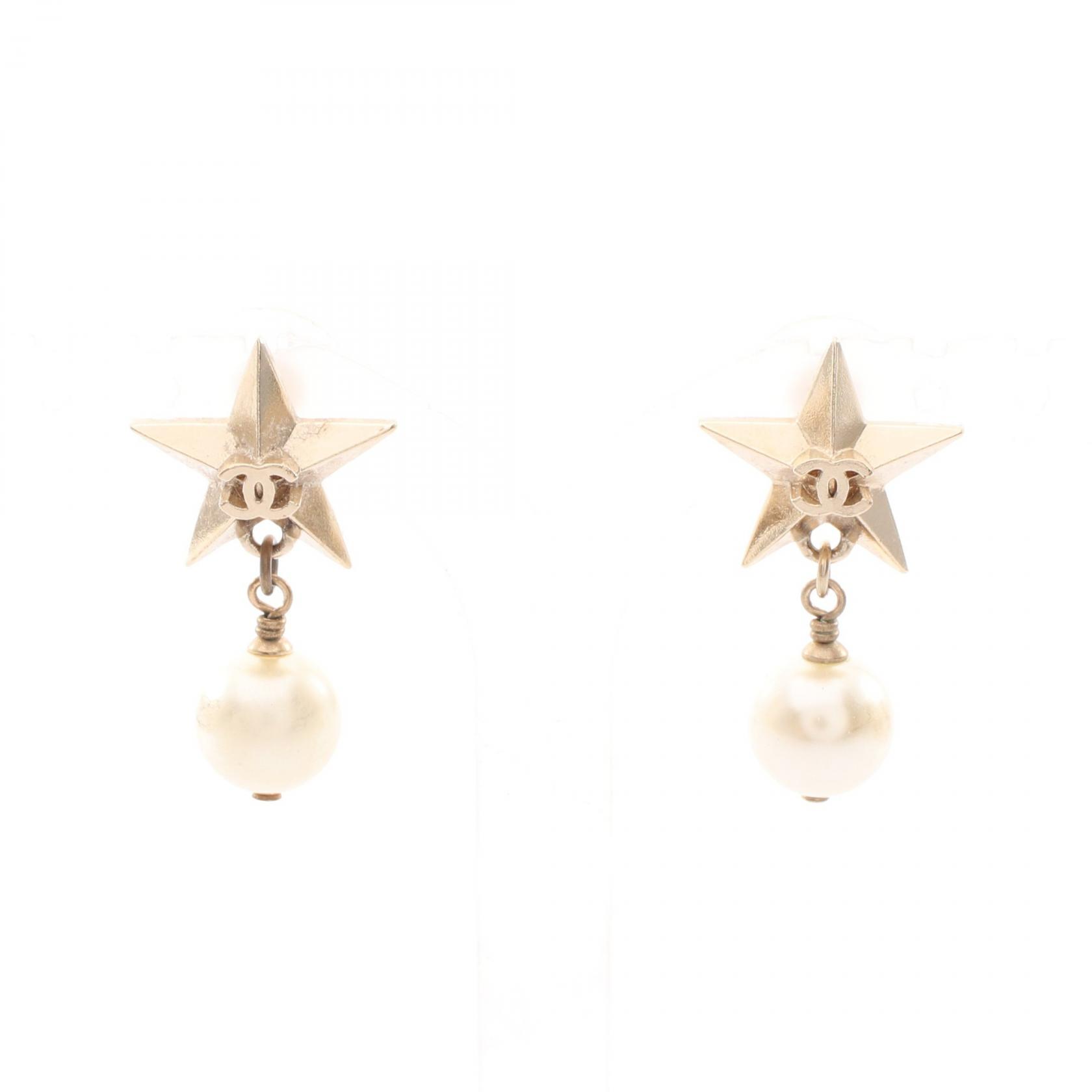 ≪10%OFFクーポン 7/19 20時～7/26 9:59≫シャネル CHANEL ココマーク スター ピアス ジュエリー GP（ゴールドメッキ） フェイクパール レディース ゴールド系 / ホワイト系 【中古】｜Mike Museum