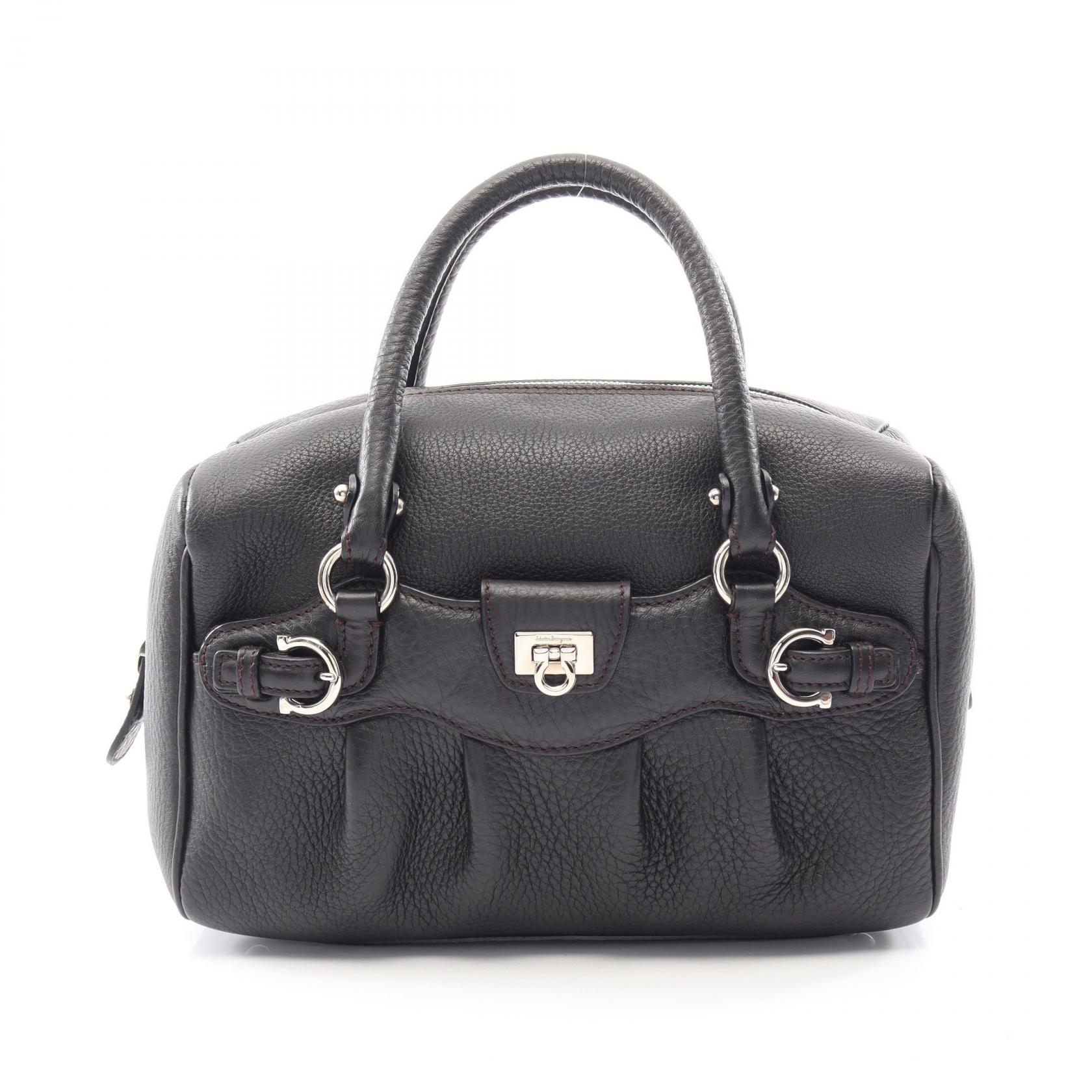 ≪15%OFFクーポン 7/19 20時～7/26 9:59≫サルヴァトーレフェラガモ Salvatore Ferragamo ガンチーニ ハンドバッグ バッグ レザー レディース ブラック系 21 6878 【中古】｜Mike Museum