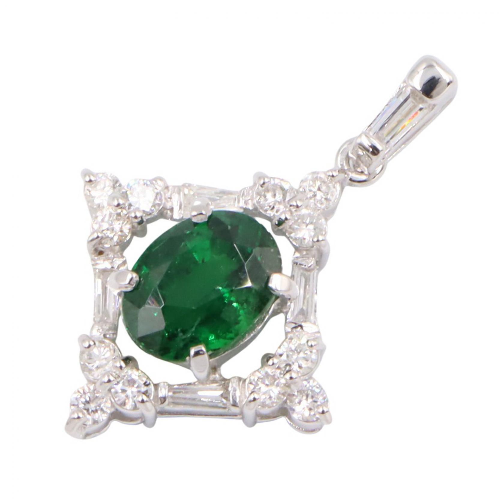 ジュエリー JEWELRY グリーンガーネット ダイヤモンド トップ ペンダントトップ ジュエリー K18WG（ホワイトゴールド） ダイヤモンド グリーンガーネット レディース シルバー系 / グリーン系 / クリア系 ｸﾞﾘｰﾝｶﾞｰﾈｯﾄ 1.7g 【中古】｜Mike Museum