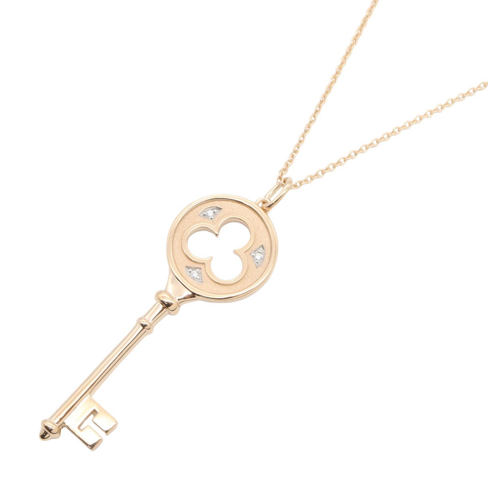 ≪10%OFFクーポン 7/19 20時～7/26 9:59≫ティファニー TIFFANY＆CO クローバーキー 3PD ネックレス ネックレス ジュエリー K18PG（ピンクゴールド） ダイヤモンド レディース ゴールド系 / クリア系 【中古】｜Mike Museum