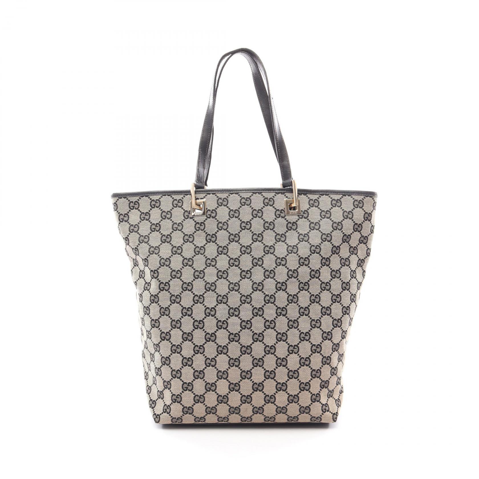 【P5倍&times;5%クーポン｜7/29 20時～8/2 23:59】グッチ GUCCI GGキャンバス トートバッグ バッグ キャンバス レザー レディース ベージュ系 / ブラック系 0021098 【中古】｜Mike Museum