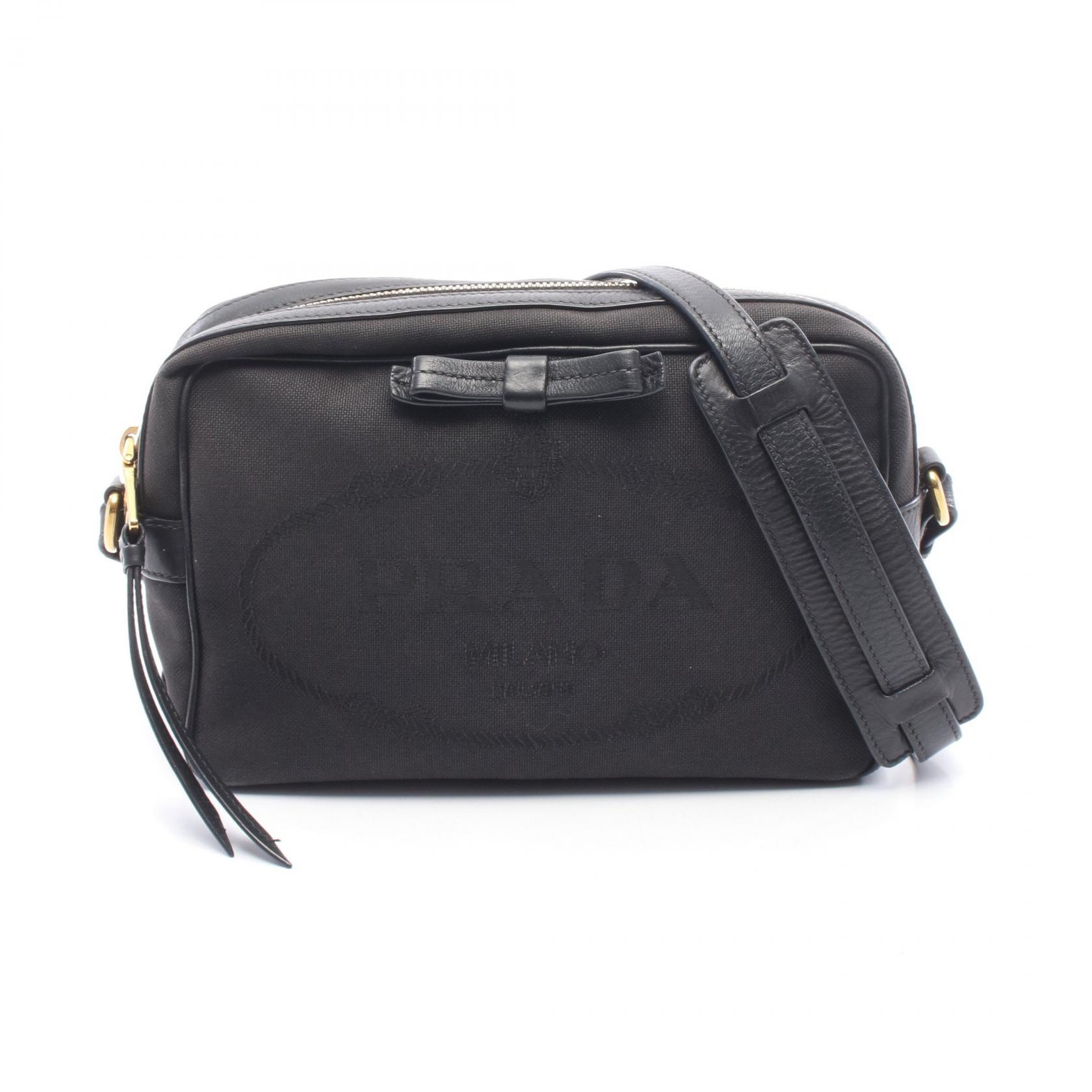 ≪15%OFFクーポン 7/19 20時~7/26 9:59≫プラダ PRADA TESSUTO SOFT CALF ショルダーバッグ バッグ キャンバス レザー レディース ブラック系 1BH089 【中古】|Mike Museum