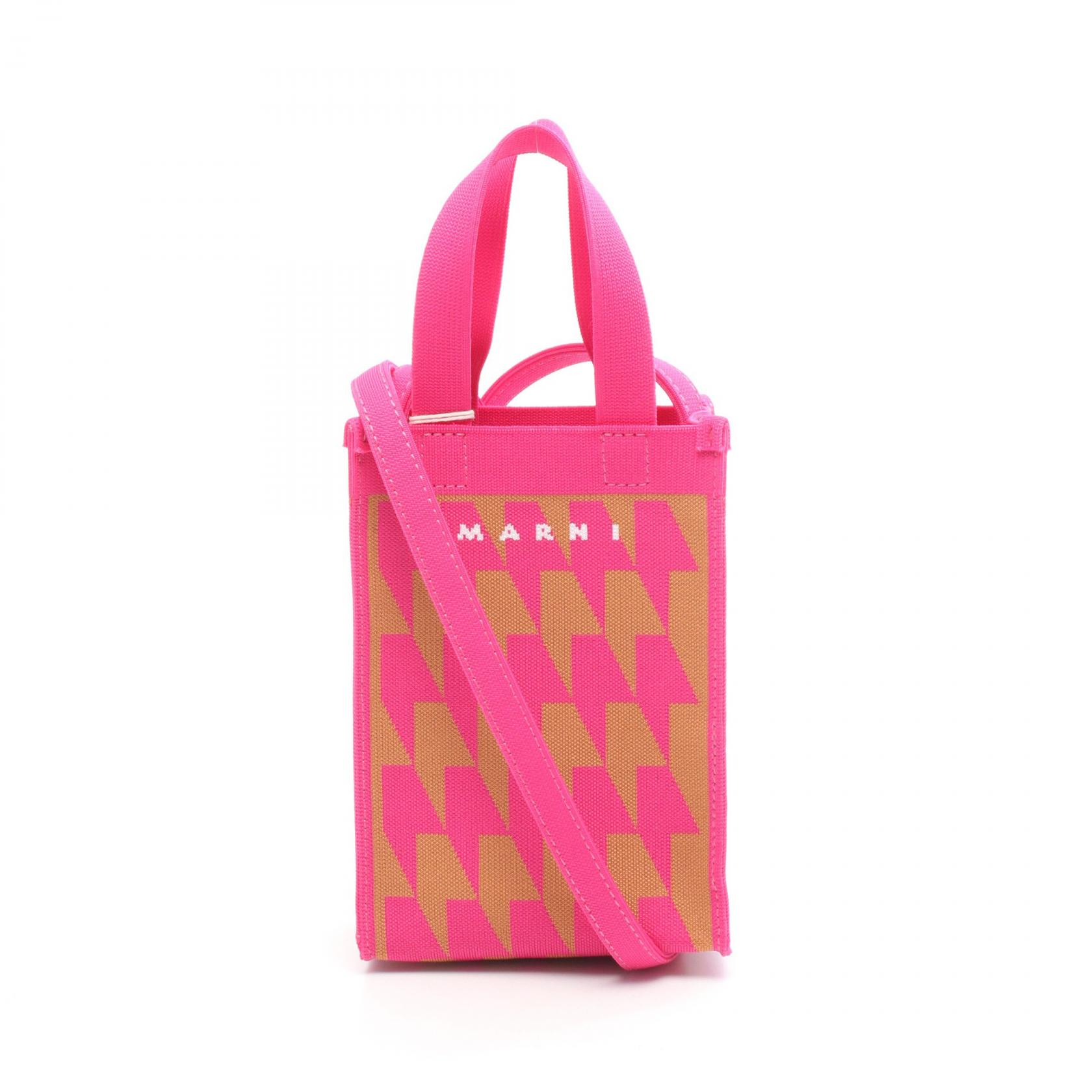 ≪15%OFFクーポン 7/19 20時~7/26 9:59≫マルニ MARNI ナノショッピングバッグ 千鳥格子 2WAY ショルダーバッグ バッグ ニット レディース ピンク系 / ブラウン系 SHMP0085A1P4556ZO422 【中古】|Mike Museum
