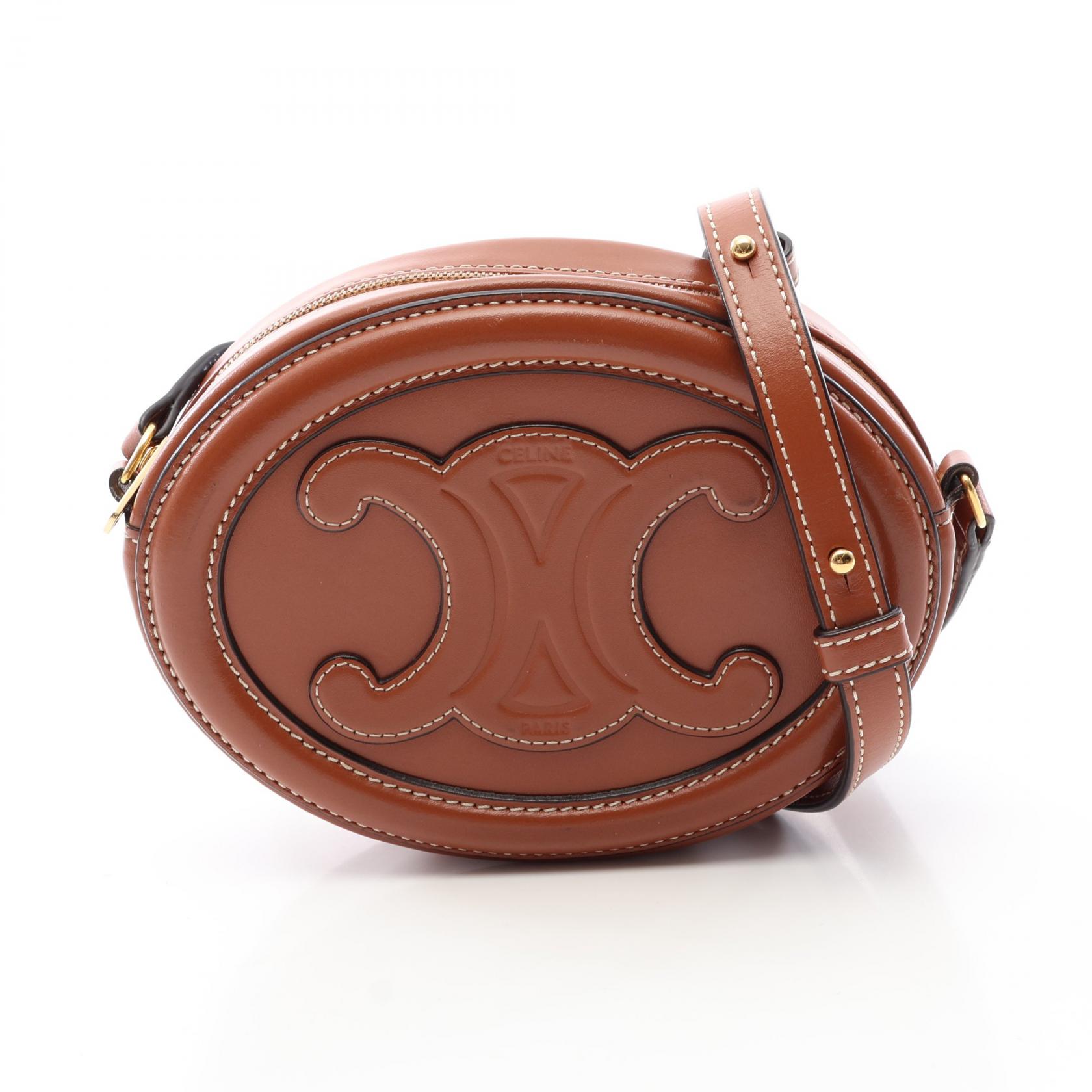 ≪15%OFFクーポン 7/19 20時~7/26 9:59≫セリーヌ CELINE トリオンフ オバールパース キュイル ショルダーバッグ バッグ レザー レディース ブラウン系 10I703DPQ 【中古】|Mike Museum