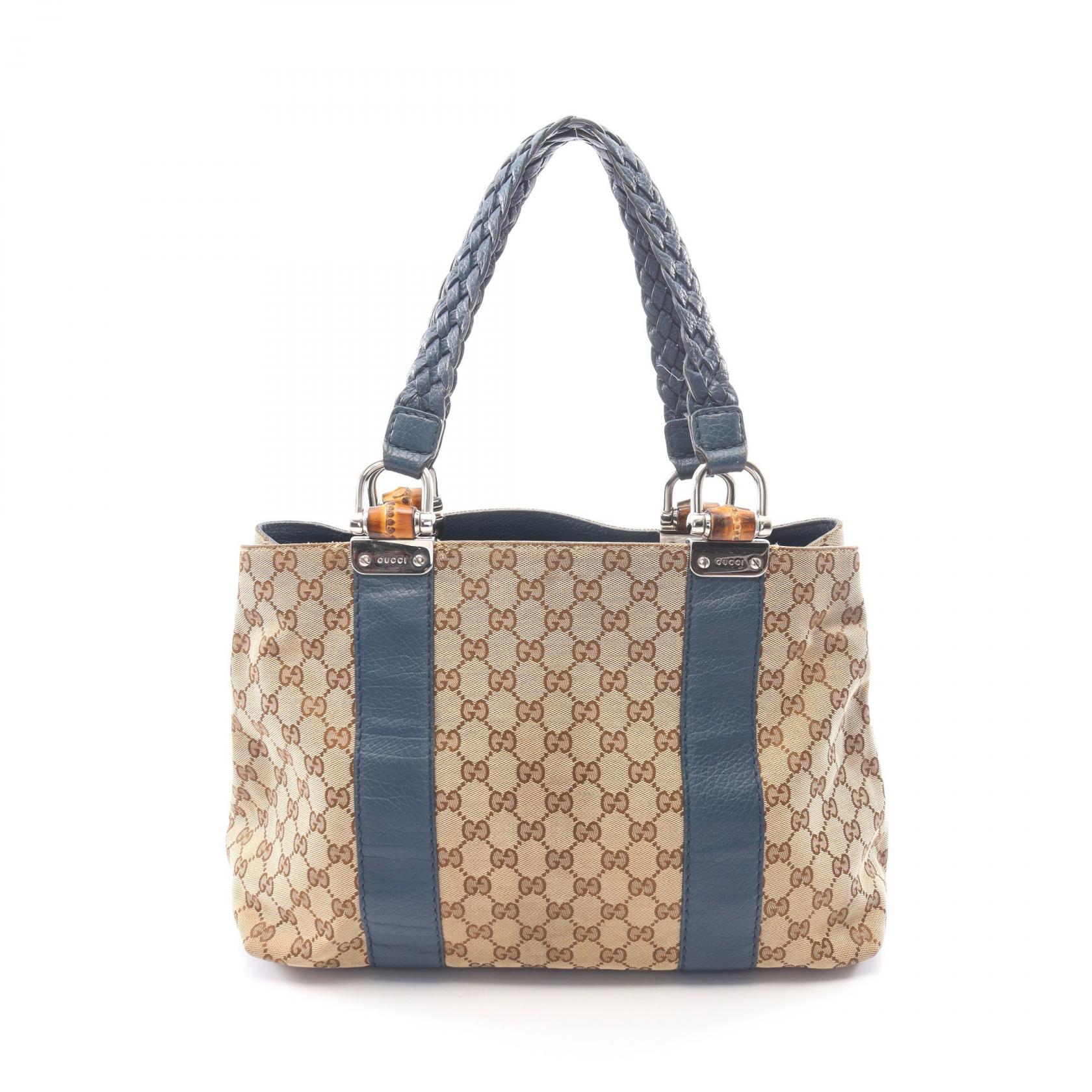 ≪15%OFFクーポン 7/19 20時~7/26 9:59≫グッチ GUCCI バンブー GGキャンバス トートバッグ バッグ キャンバス レザー レディース ベージュ系 / ブルー系 232947 【中古】|Mike Museum
