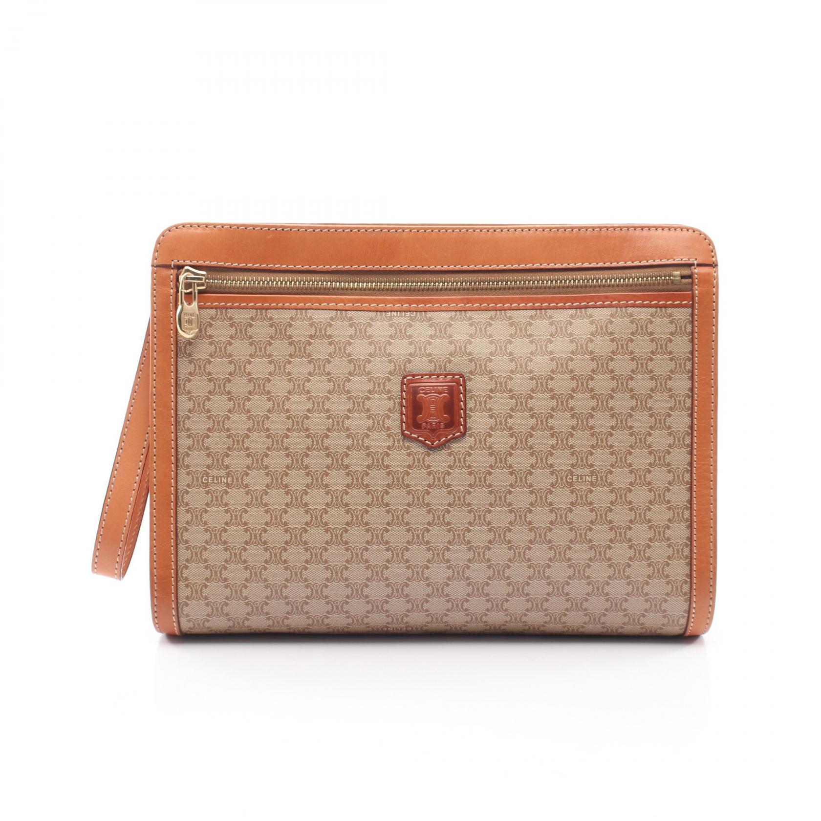 ≪10%OFFクーポン 7/19 20時~7/26 9:59≫セリーヌ CELINE マカダム セカンドバッグ クラッチバッグ バッグ PVCコーティングキャンバス レザー メンズ ベージュ系 / ブラウン系 【中古】|Mike Museum