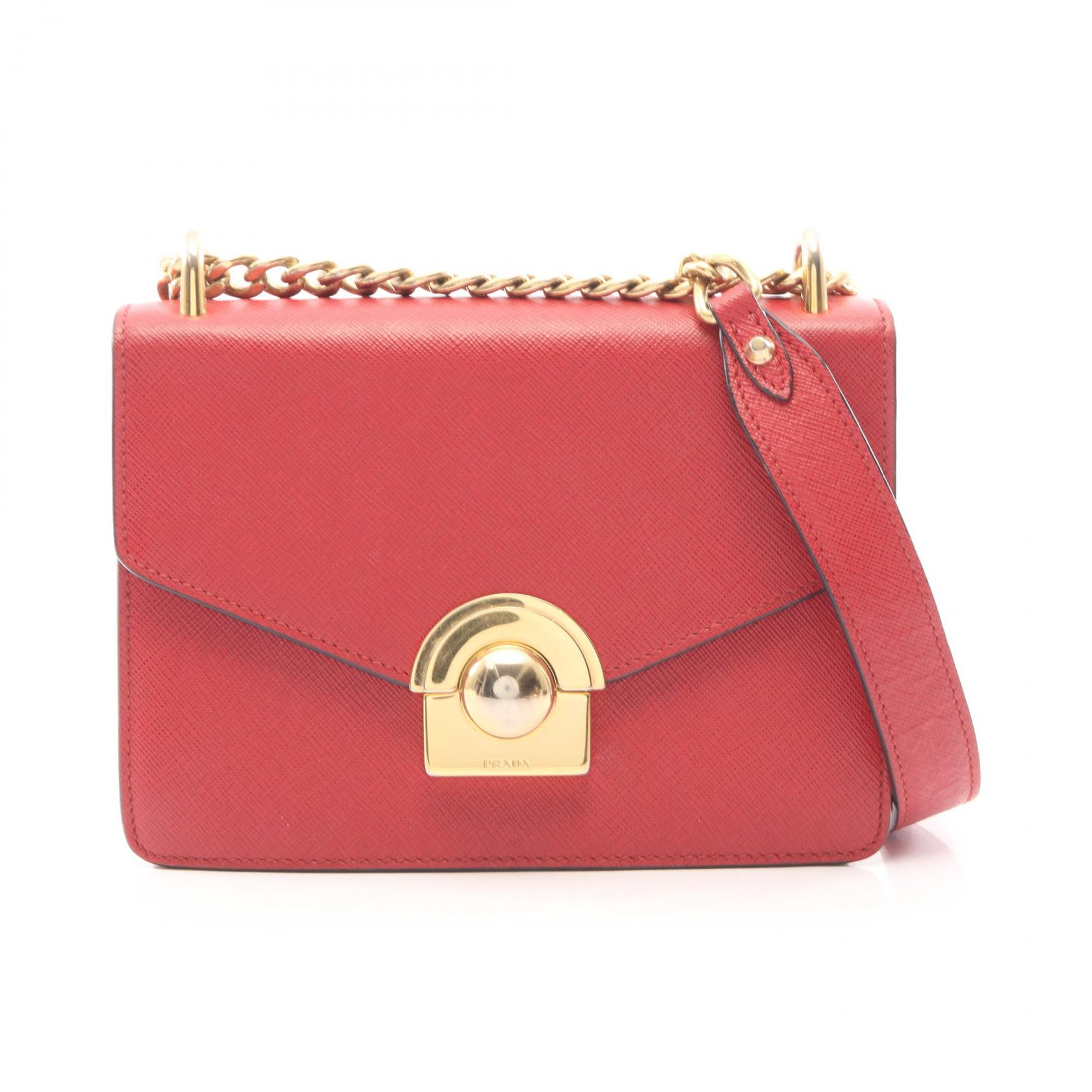 ≪15%OFFクーポン 7/19 20時～7/26 9:59≫プラダ PRADA ショルダーバッグ バッグ サフィアーノレザー レディース レッド系 【中古】｜Mike Museum
