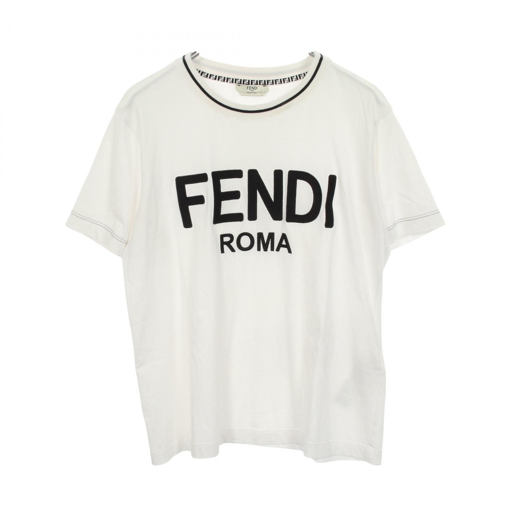 ≪10%OFFクーポン 7/19 20時~7/26 9:59≫フェンディ FENDI ロゴ刺繍 クルーネック 半袖Tシャツ 衣料品 トップス コットン レディース ホワイト系 / ブラック系 FS7254 AC6B 【中古】|Mike Museum