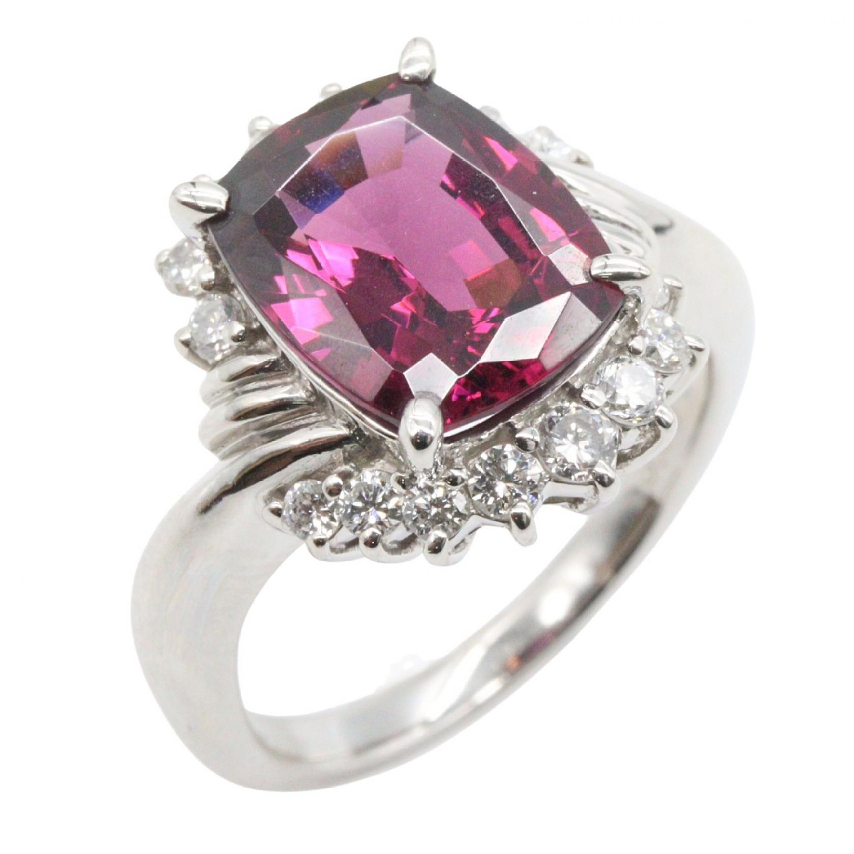≪10%OFFクーポン 7/19 20時~7/26 9:59≫ジュエリー JEWELRY ガーネット ダイヤモンド リング リング・指輪 ジュエリー Pt900プラチナ ダイヤモンド ガーネット レディース シルバー系 / ピンク系 / クリア系 ガーネット 7.6g 【中古】|Mike Museum