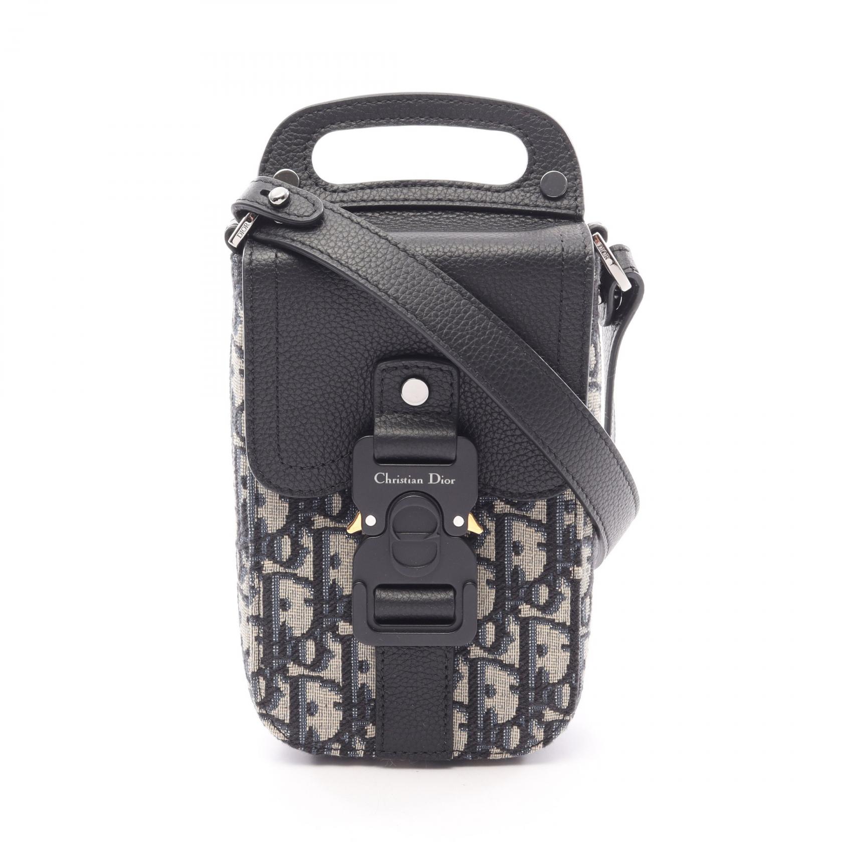 ≪15%OFFクーポン 7/19 20時～7/26 9:59≫ディオール Dior サドルバーティカルポーチ オブリーク ショルダーバッグ バッグ キャンバス レザー メンズ ベージュ系 / ネイビー系 / ブラック系 【中古】｜Mike Museum