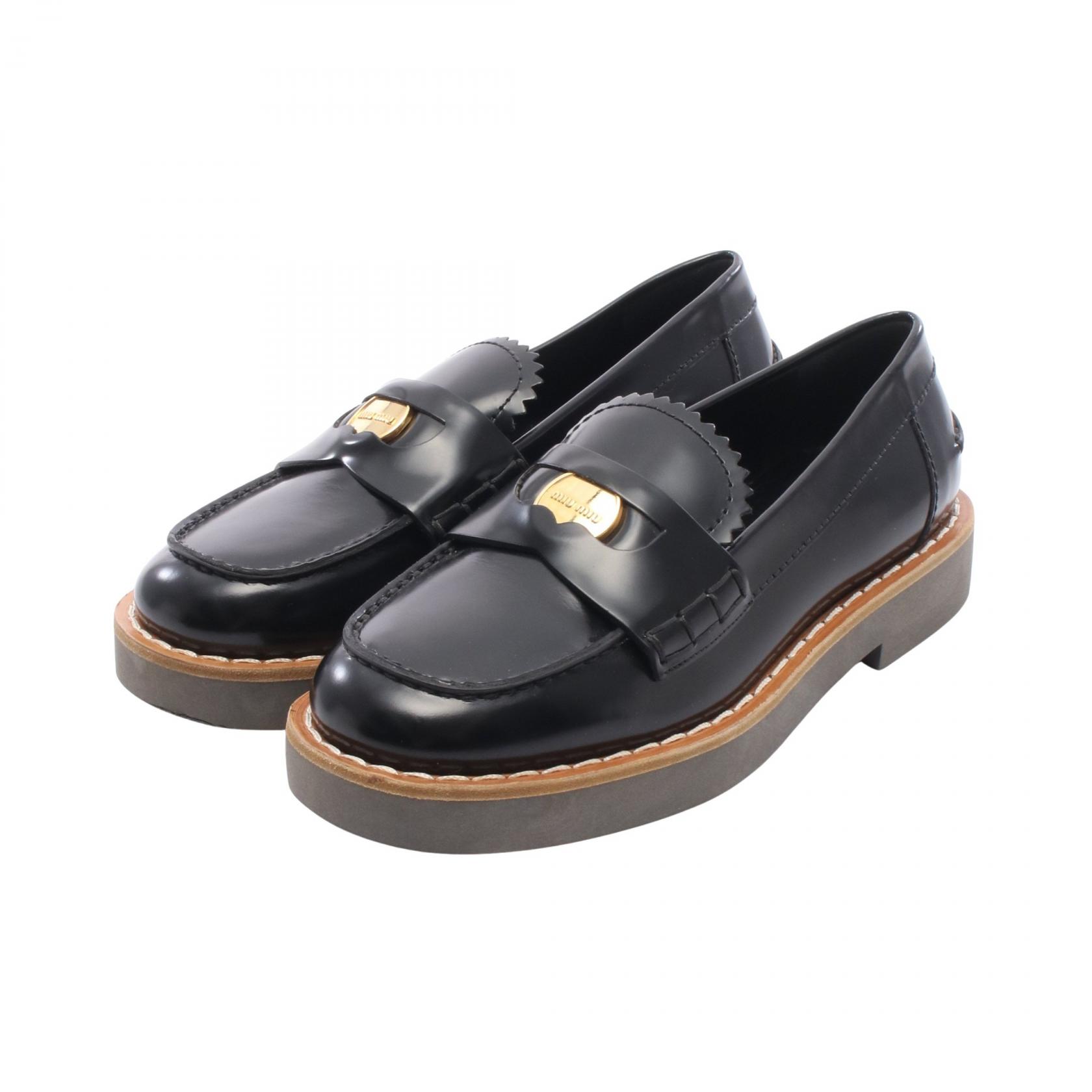 【P5倍&times;5%クーポン｜7/29 20時～8/2 23:59】ミュウ ミュウ Miu Miu コインペニー ローファー 靴 レザー レディース ブラック系 【中古】｜Mike Museum