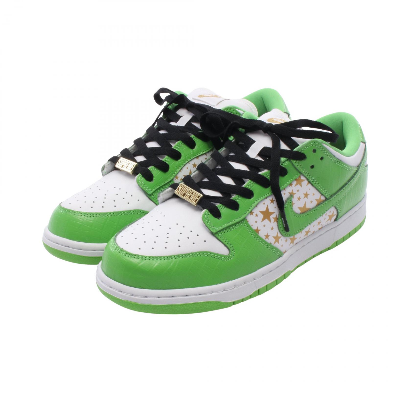 ≪10%OFFクーポン 7/19 20時～7/26 9:59≫ナイキエスビー NIKE SB NIKE SB &times; Supreme DANK SB クロコ型押し スター スニーカー 靴 レザー メンズ グリーン系 / ホワイト系 / ゴールド系 DH3228-101 【中古】｜Mike Museum