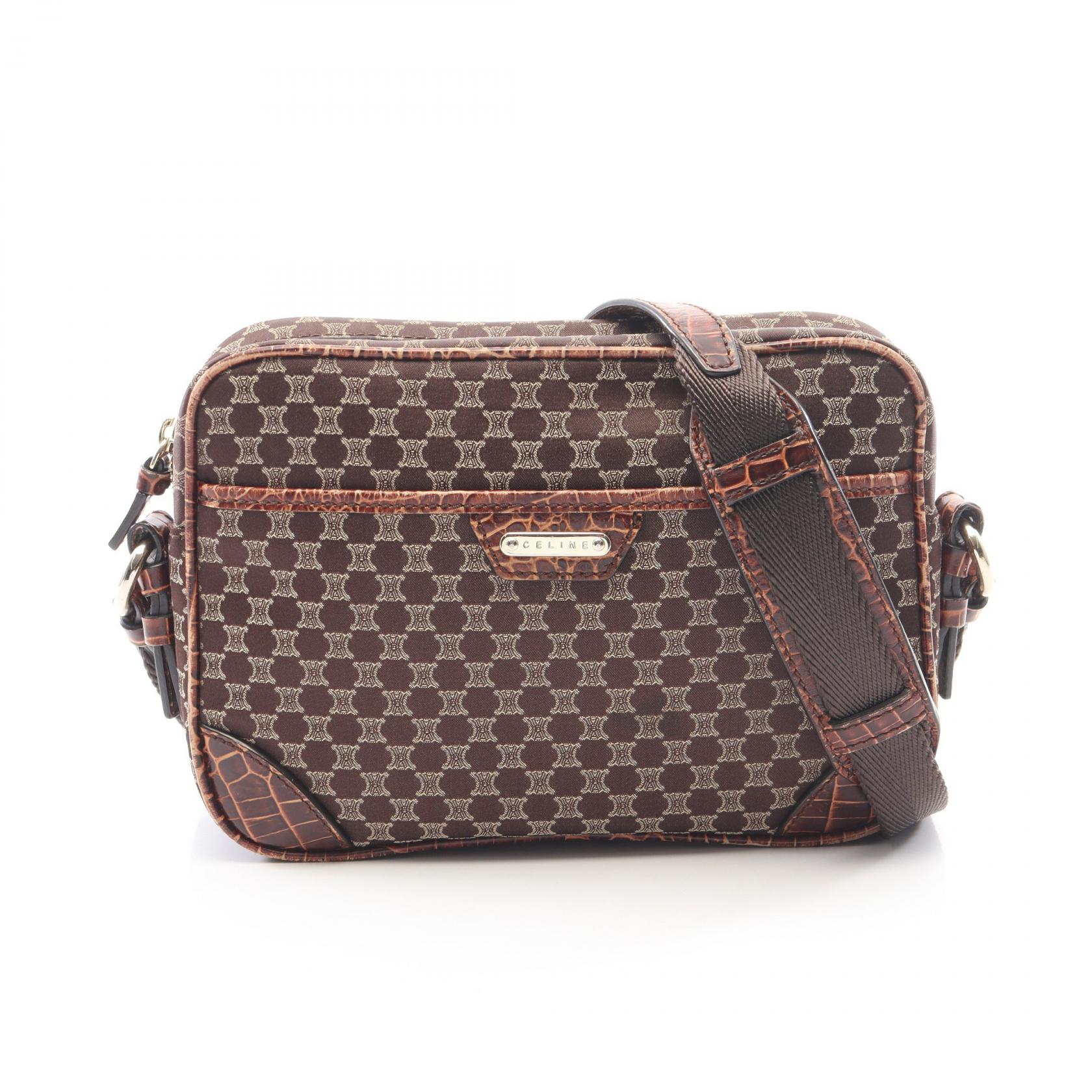 ≪15%OFFクーポン 7/19 20時~7/26 9:59≫セリーヌ CELINE マカダム 型押し ショルダーバッグ バッグ キャンバス レザー レディース ブラウン系 【中古】|Mike Museum