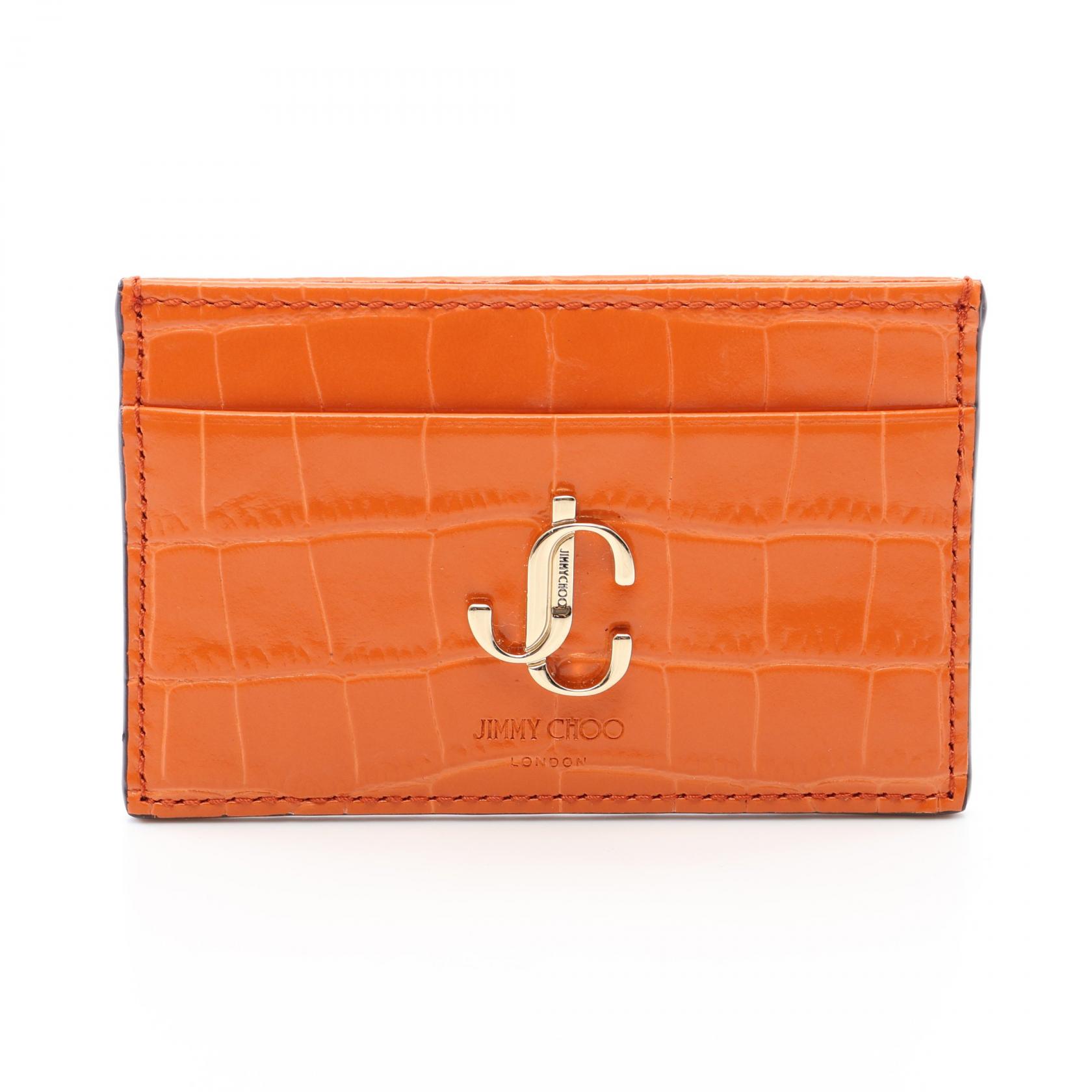 ≪千円OFFクーポン 7/19 20時～7/26 9:59≫ジミーチュウ JIMMY CHOO クロコ型押し カードケース アクセサリー レザー レディース オレンジ系 【中古】｜Mike Museum