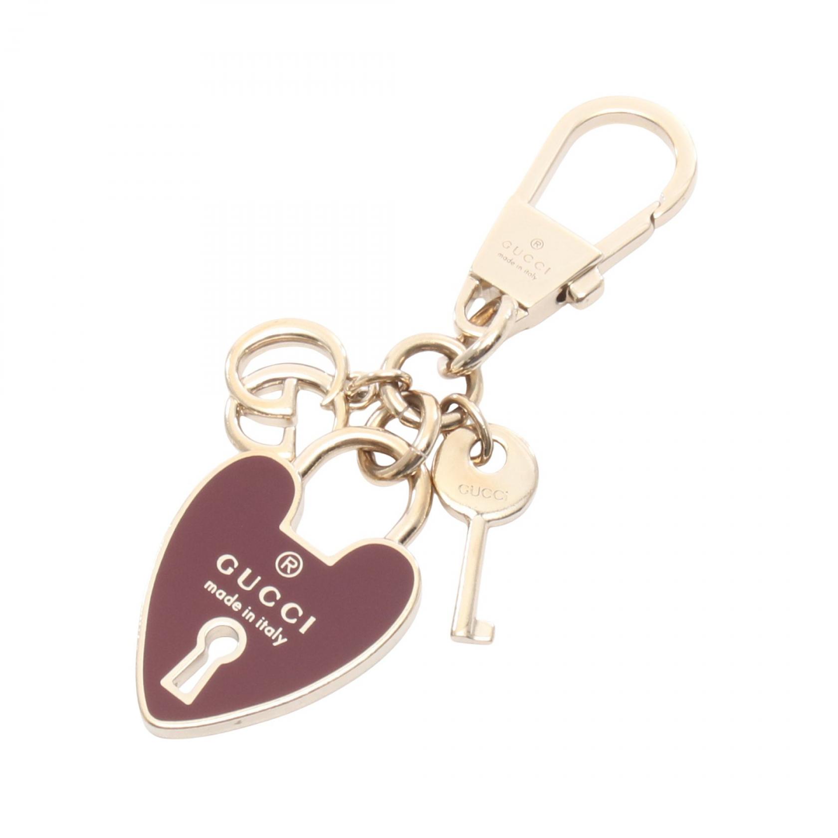 ≪10%OFFクーポン 7/19 20時～7/26 9:59≫グッチ GUCCI ハートシェイプ キーホルダー アクセサリー GP レディース ゴールド系 / ボルドー系 837334 【中古】｜Mike Museum