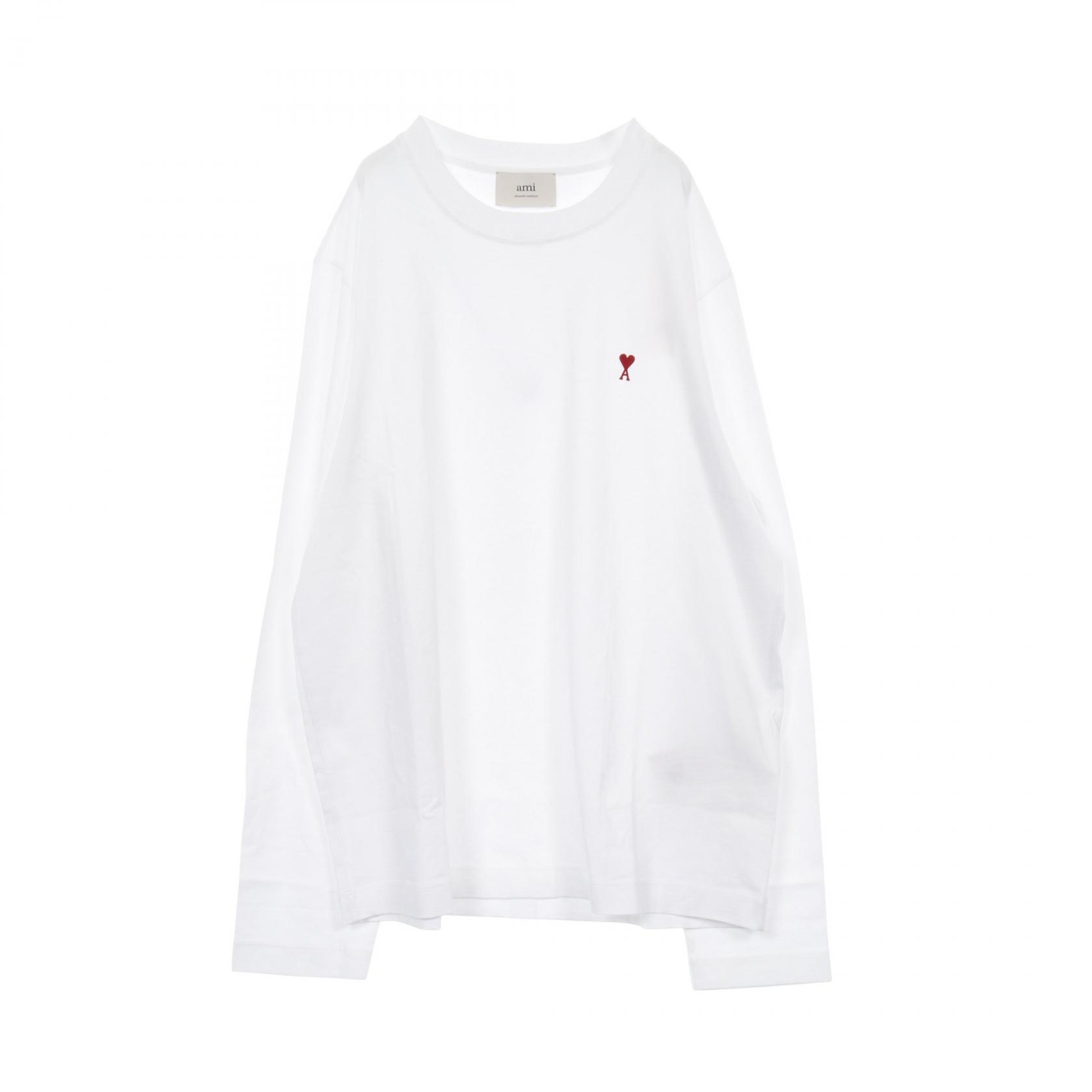 ≪10%OFFクーポン 7/19 20時～7/26 9:59≫アミ AMI ハートロゴ刺繍 長袖Tシャツ 衣料品 トップス コットン メンズ ホワイト系 UTS235.724100L 【新品】｜Mike Museum