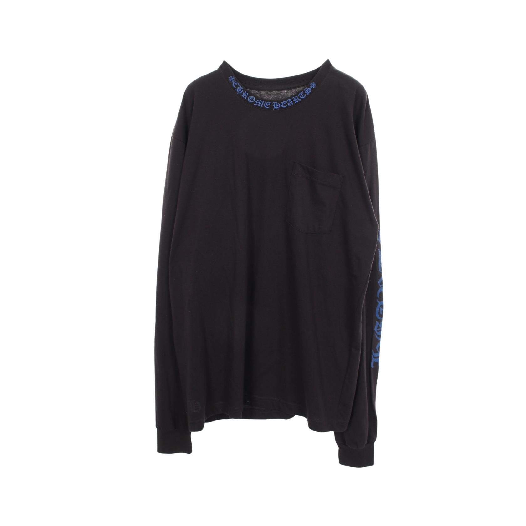 ≪10%OFFクーポン 7/19 20時～7/26 9:59≫クロムハーツ CHROME HEARTS ネックロゴ 長袖Tシャツ 衣料品 トップス コットン レディース ブラック系 / ブルー系 【中古】｜Mike Museum