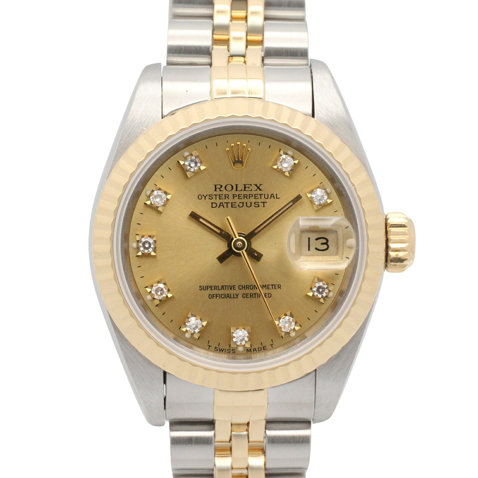 ≪10%OFFクーポン 7/19 20時~7/26 9:59≫ロレックス ROLEX デイトジャスト 10Pダイヤ S番 腕時計 時計 K18(イエローゴールド) ステンレススチール ダイヤモンド レディース ゴールド系 シャンパン/旧ダイヤ 69173G 【中古】|Mike Museum