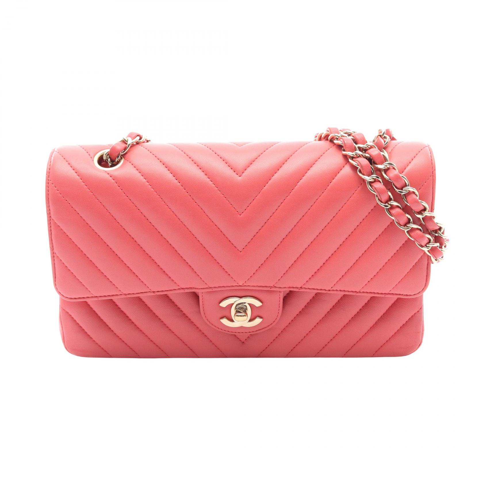 ≪10%OFFクーポン 7/19 20時~7/26 9:59≫シャネル CHANEL シェブロン Vステッチ Wフラップ ショルダーバッグ バッグ ラムスキン(羊革) レディース ピンク系 【中古】|Mike Museum