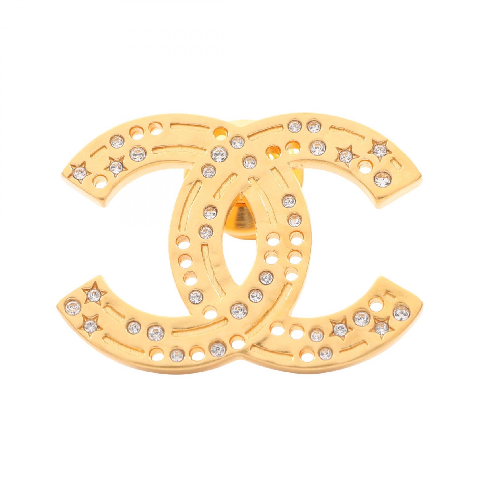 ≪10%OFFクーポン 7/19 20時～7/26 9:59≫シャネル CHANEL B24K ココマーク ブローチ アクセサリー GP（ゴールドメッキ） ラインストーン レディース ゴールド系 / クリア系 【中古】｜Mike Museum