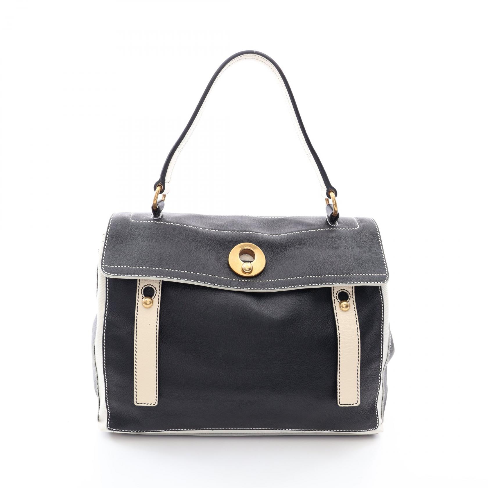 ≪10%OFFクーポン 7/19 20時~7/26 9:59≫イヴ・サンローラン YVES SAINT LAURENT ミューズトゥ ハンドバッグ バッグ レザー キャンバス レディース ブラック系 / ホワイト系 229680 【中古】|Mike Museum