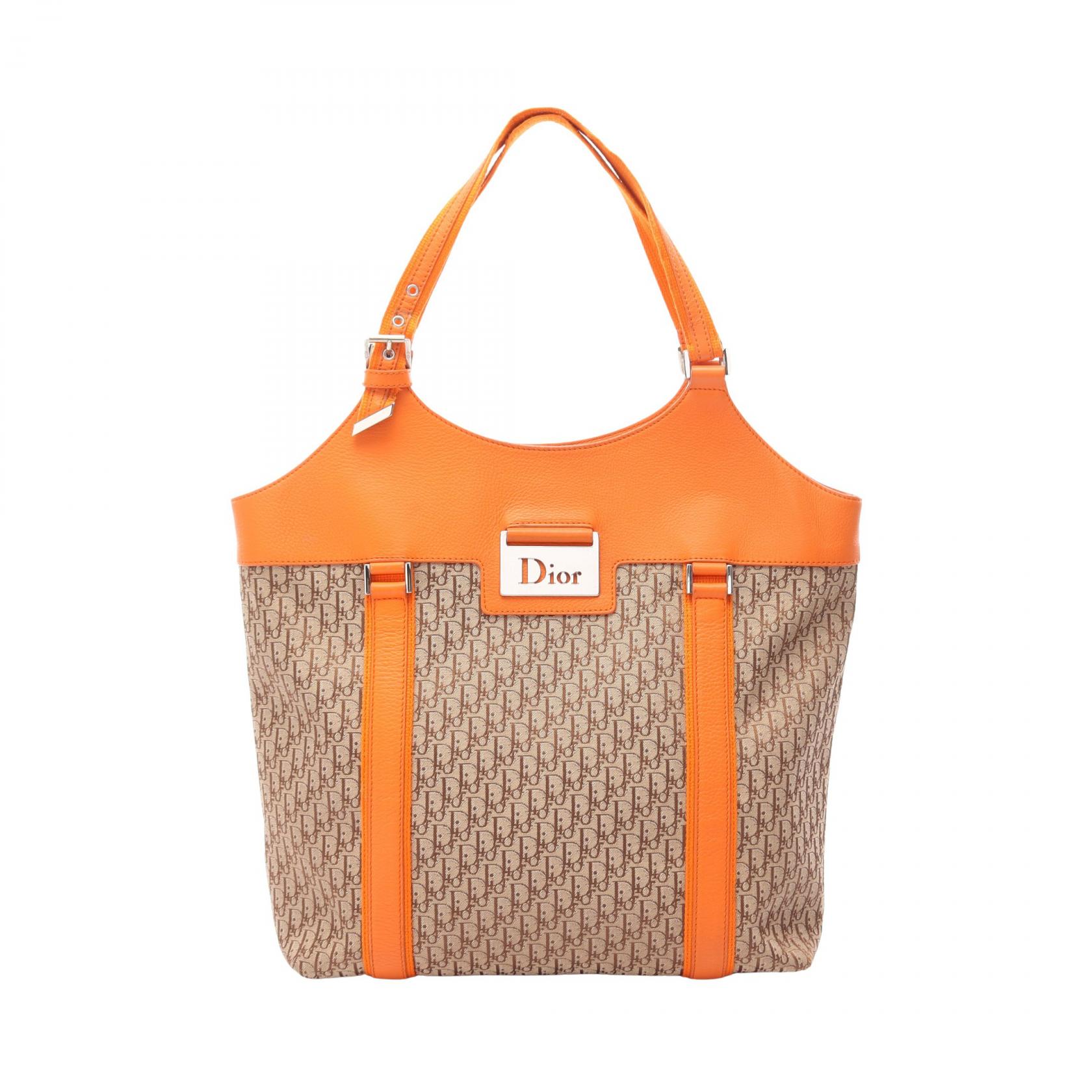 ≪10%OFFクーポン 7/19 20時～7/26 9:59≫ディオール Dior トロッター ストリートシック トートバッグ トートバッグ バッグ キャンバス レザー レディース ベージュ系 / オレンジ系 【中古】｜Mike Museum