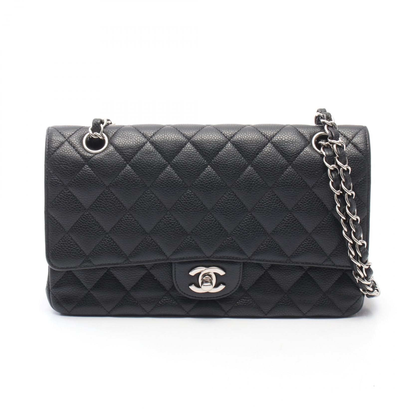 ≪10%OFFクーポン 7/19 20時～7/26 9:59≫シャネル CHANEL マトラッセ Wフラップ ショルダーバッグ バッグ キャビアスキン(グレインドカーフ) レディース ブラック系 A01112 【中古】｜Mike Museum