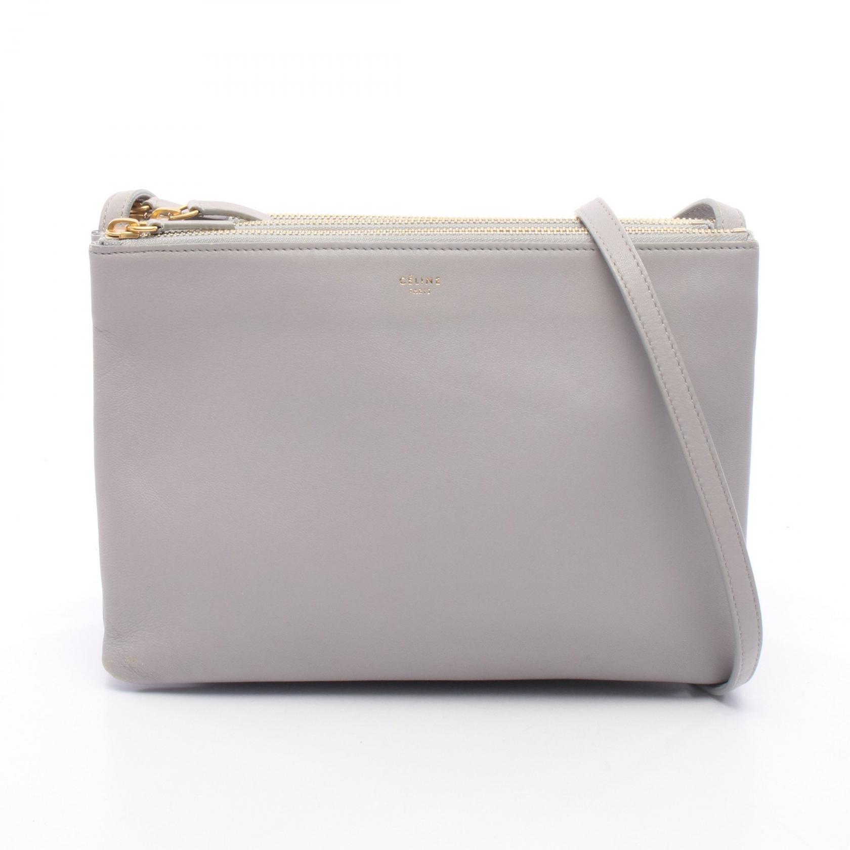 ≪10%OFFクーポン 7/19 20時～7/26 9:59≫セリーヌ CELINE TRIO LARGE トリオ ラージ ショルダーバッグ バッグ レザー レディース グレー系 【中古】｜Mike Museum