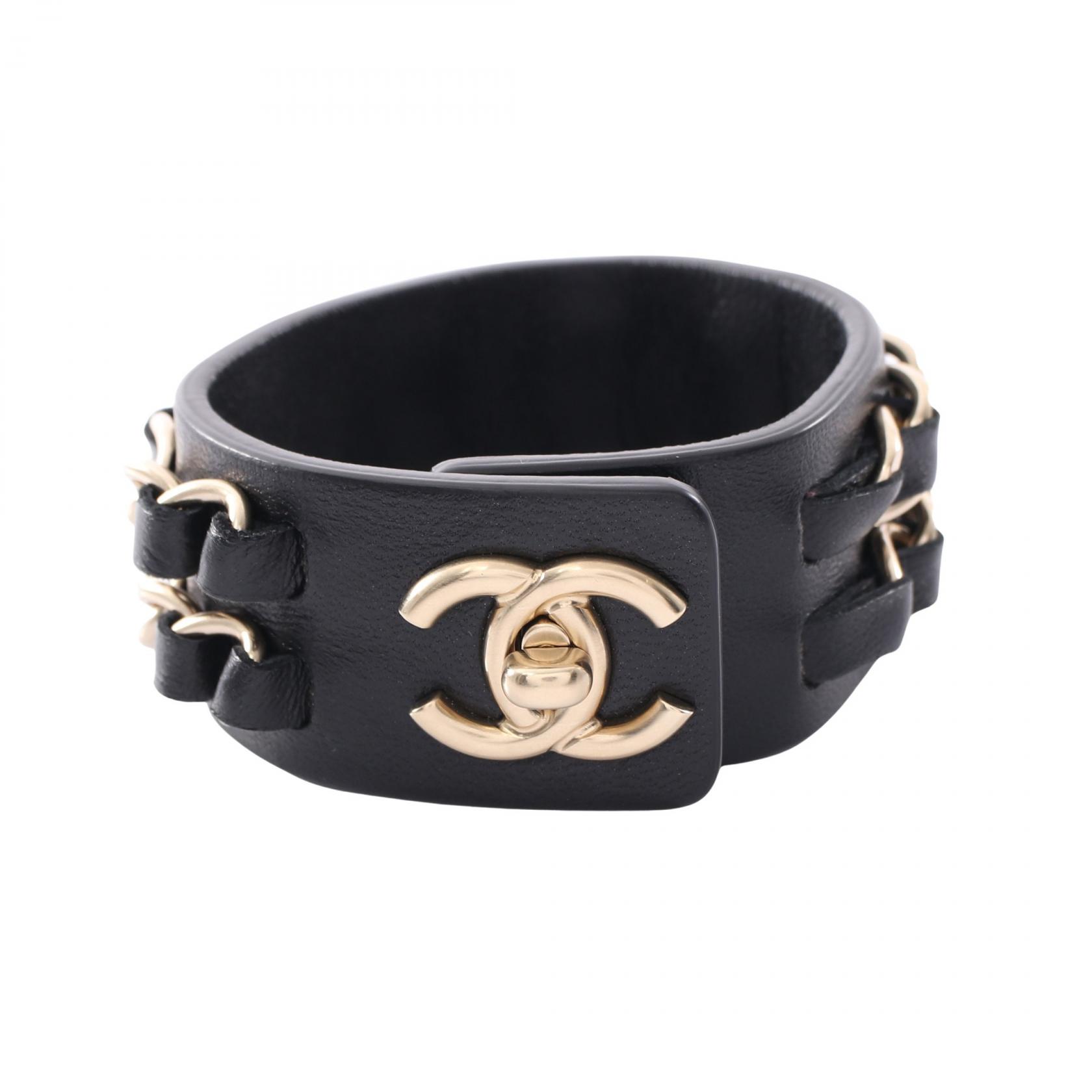 ≪10%OFFクーポン 7/19 20時～7/26 9:59≫シャネル CHANEL ココマーク ターンロック ブレスレット アクセサリー レザー GP（ゴールドメッキ） レディース ブラック系 / ゴールド系 【中古】｜Mike Museum