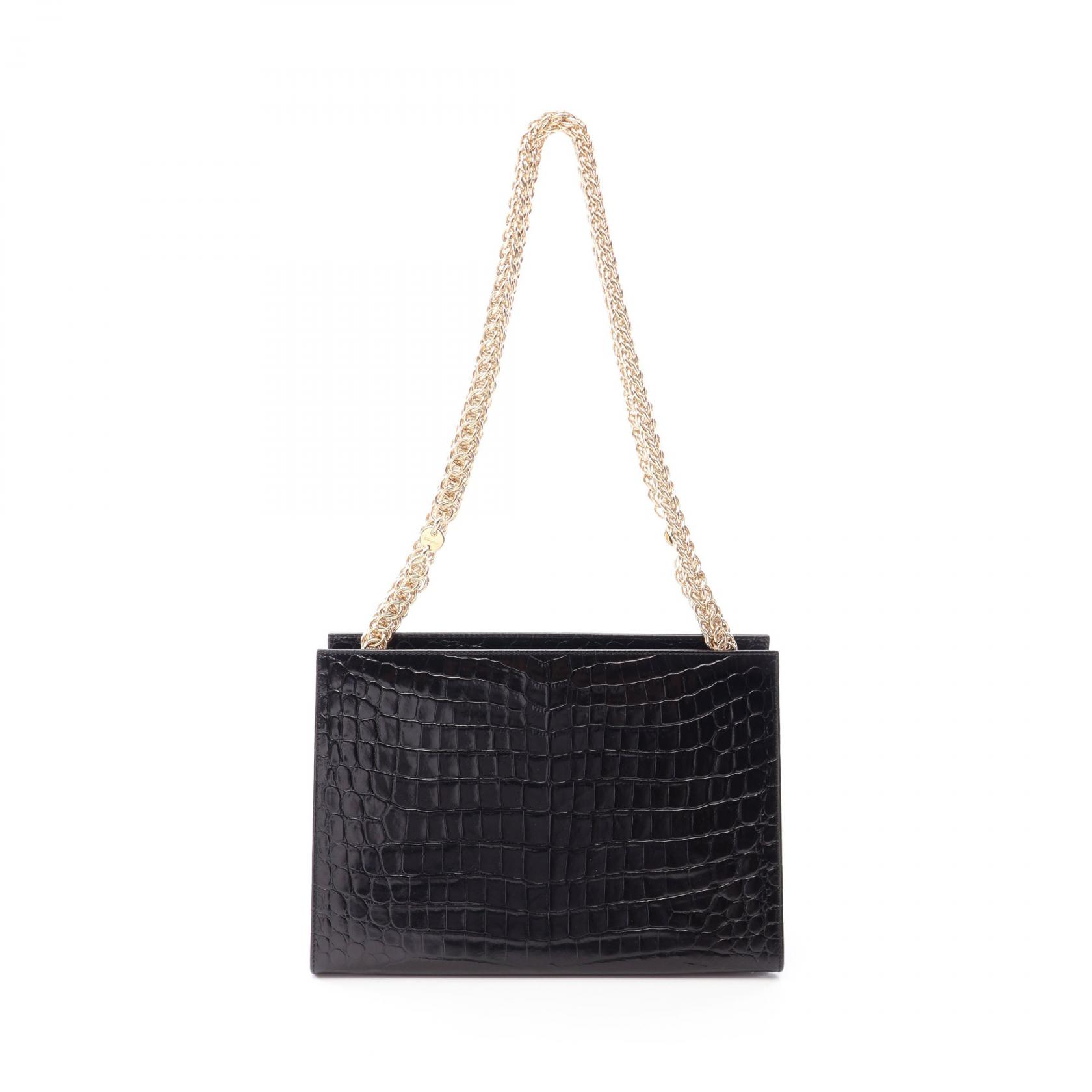 ≪10%OFFクーポン 7/19 20時~7/26 9:59≫サルヴァトーレフェラガモ Salvatore Ferragamo クロコ型押し ショルダーバッグ バッグ レザー レディース ブラック系 【中古】|Mike Museum