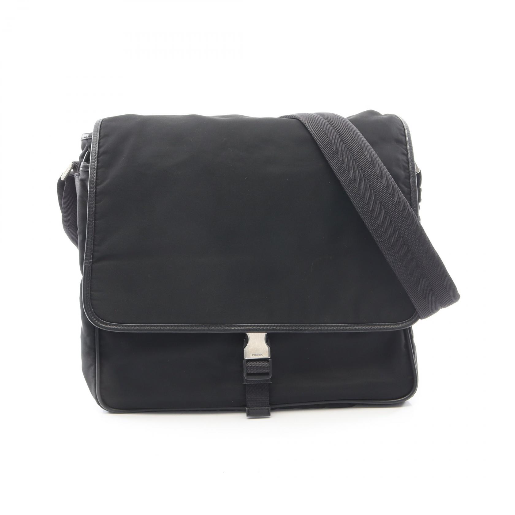 ≪10%OFFクーポン 7/19 20時~7/26 9:59≫プラダ PRADA フラップ ショルダーバッグ バッグ ナイロン サフィアーノレザー メンズ レディース ブラック系 【中古】|Mike Museum