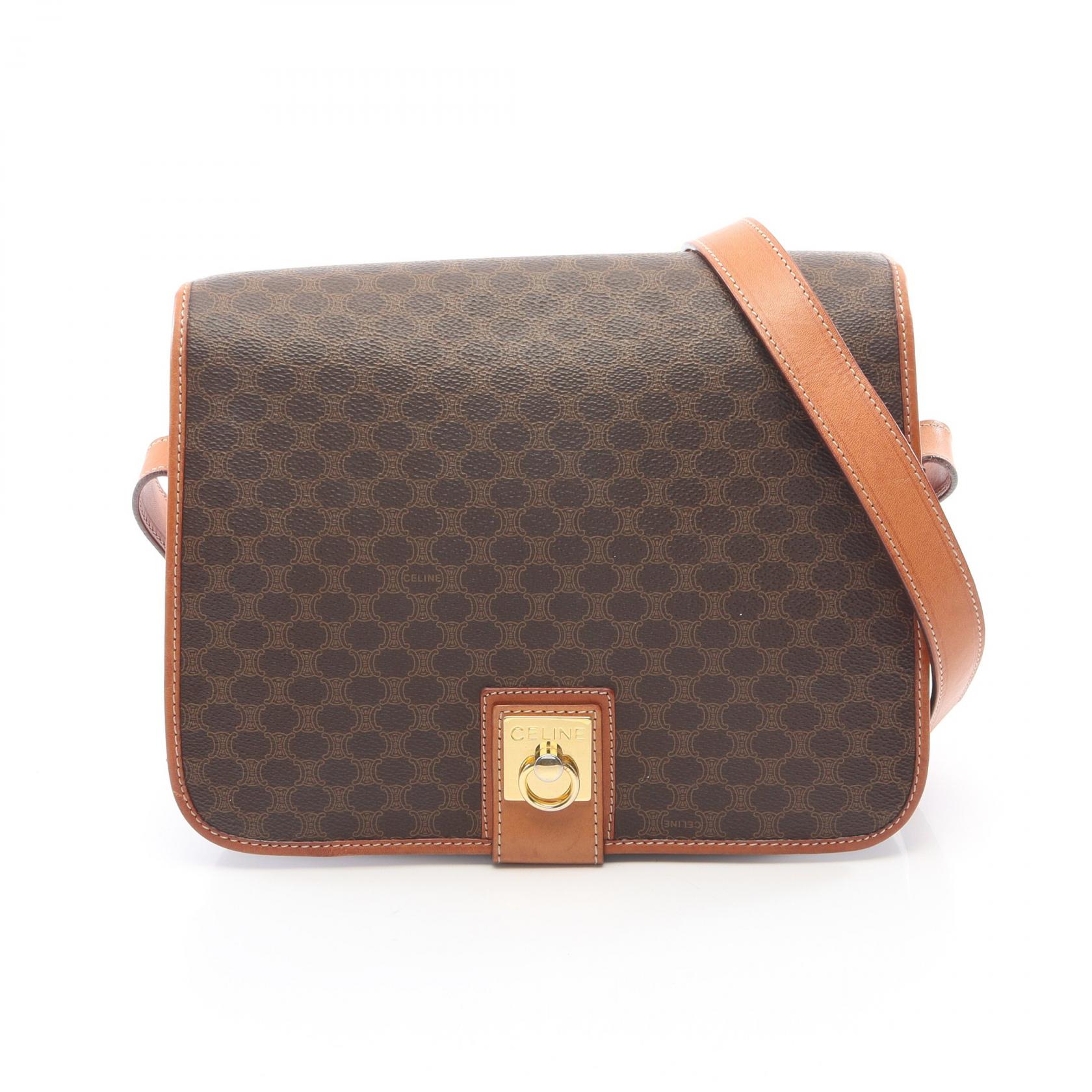 ≪10%OFFクーポン 7/19 20時~7/26 9:59≫セリーヌ CELINE マカダム ショルダーバッグ バッグ PVCコーティングキャンバス レザー レディース ブラウン系 【中古】|Mike Museum